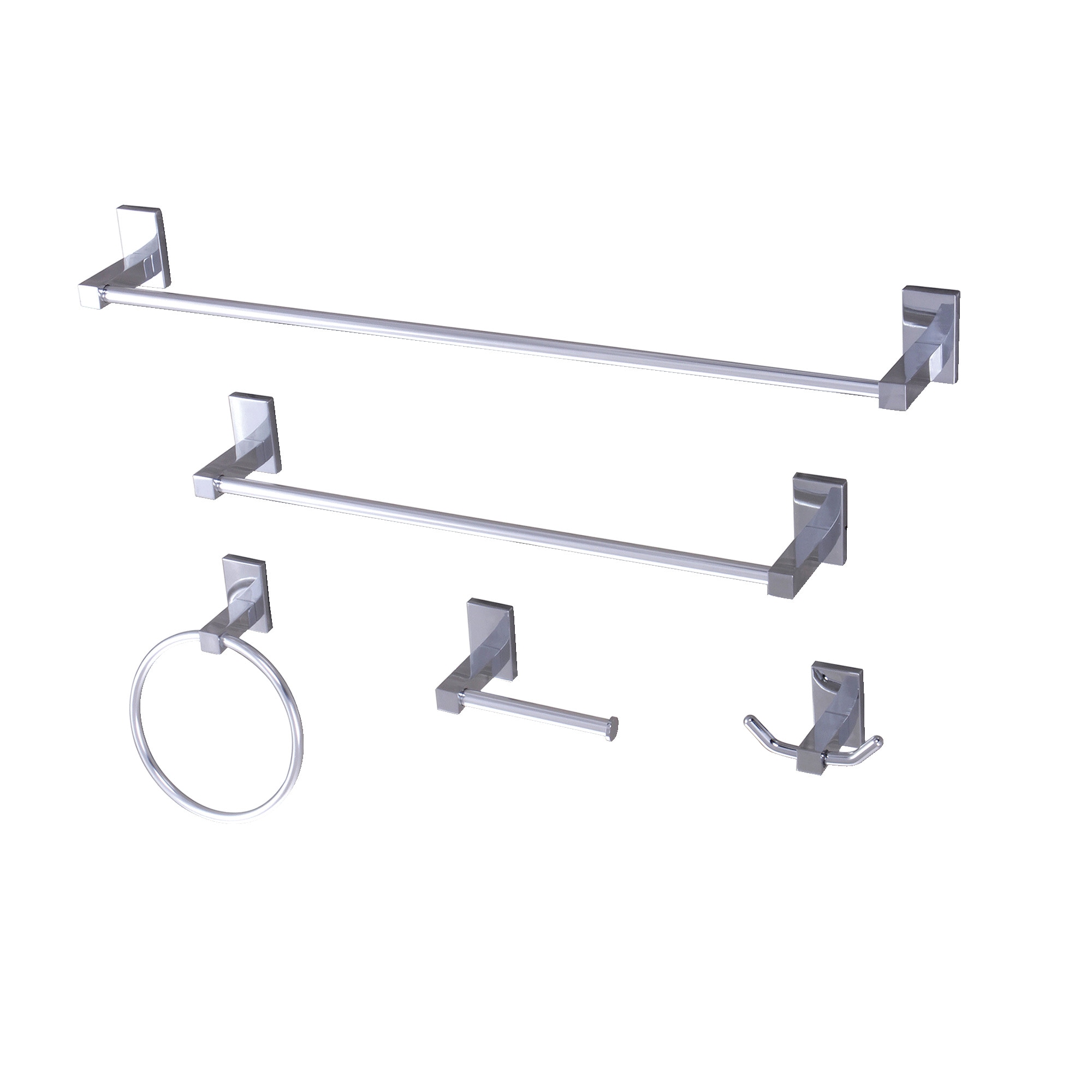 Juego de Baño Decorativo de 5 Piezas en Cromo Pulido Continental de Kingston Brass - Incluye Barra de Toallas, Porta Papel Higiénico, Argolla de Toalla y Gancho para Bata WLBAHK8212478C