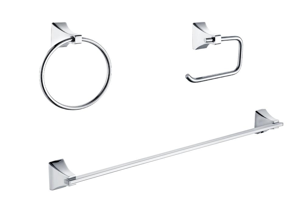 Juego de Baño Decorativo de 3 Piezas Shangri-La en Cromo Pulido de Paradise Bathworks: Barra de Toallas, Portarrollos y Argolla para Toallas incluidos 64826