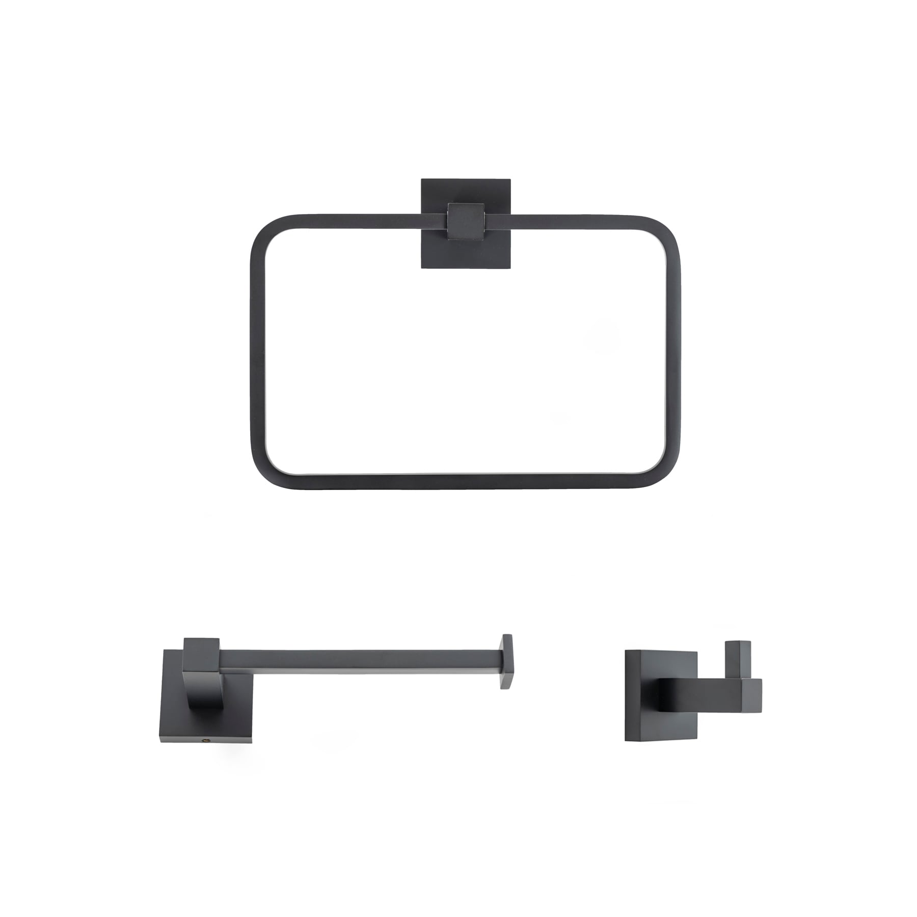 Juego de hardware decorativo para baño en acabado negro mate Trieste de 3 piezas: Porta papel higiénico, argolla para toalla y gancho para batas incluidos TR234SET