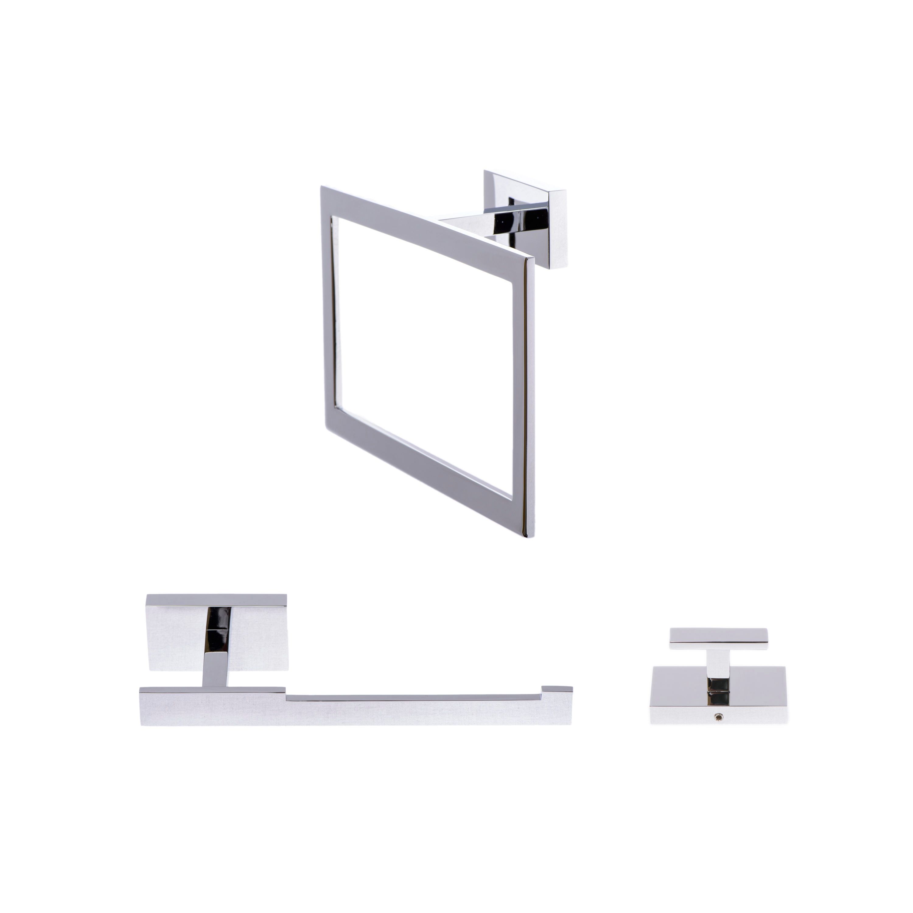 Juego de Accesorios de Baño Decorativos en Cromo Pulido de 3 Piezas Genoa Italia Incluye Portarrollos de Papel, Anillo para Toallas y Gancho para Batas GE234SET