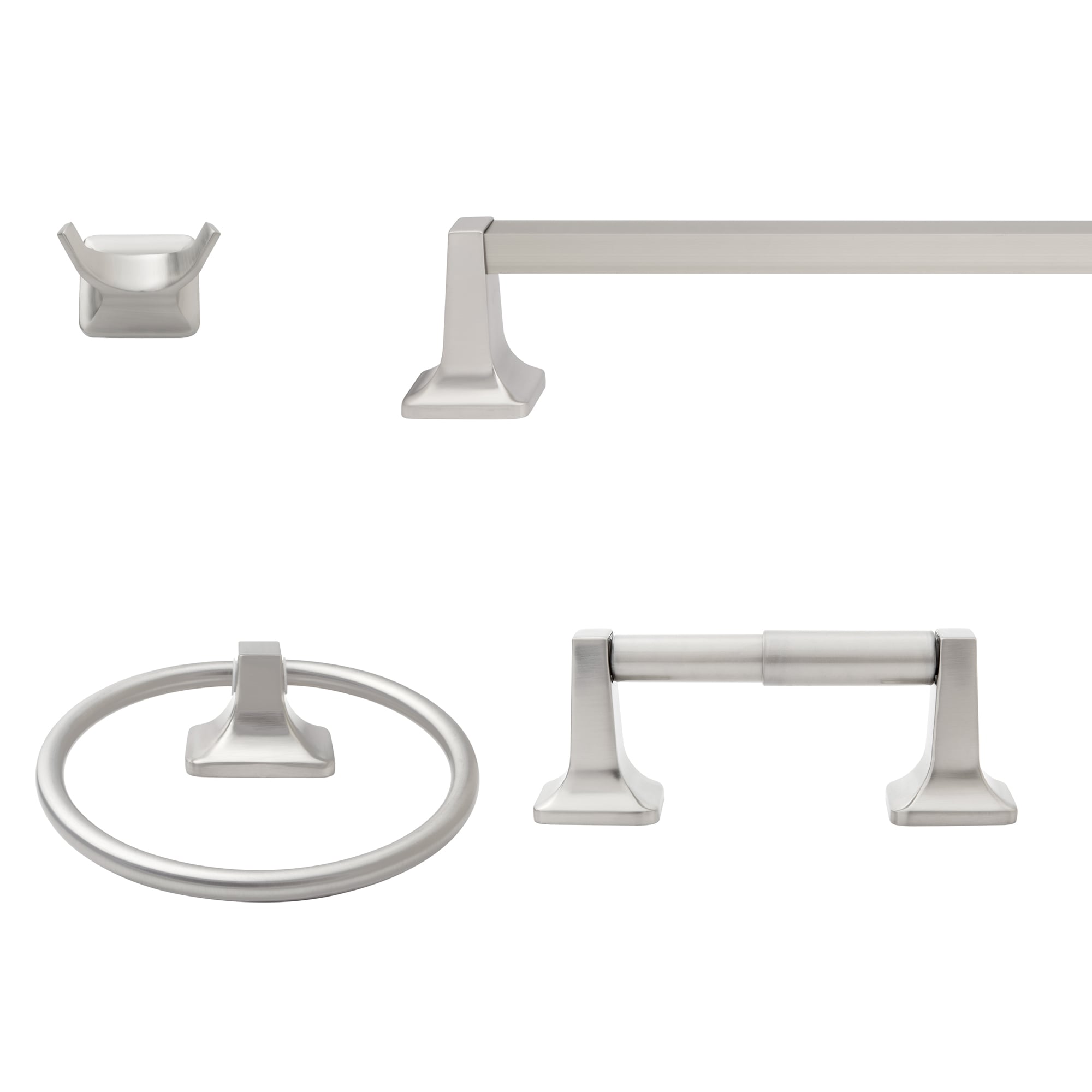 Juego de accesorios decorativos para baño en níquel cepillado de 4 piezas: Barra para toallas, portarrollos de papel higiénico, anillo para toallas y gancho para batas incluidos