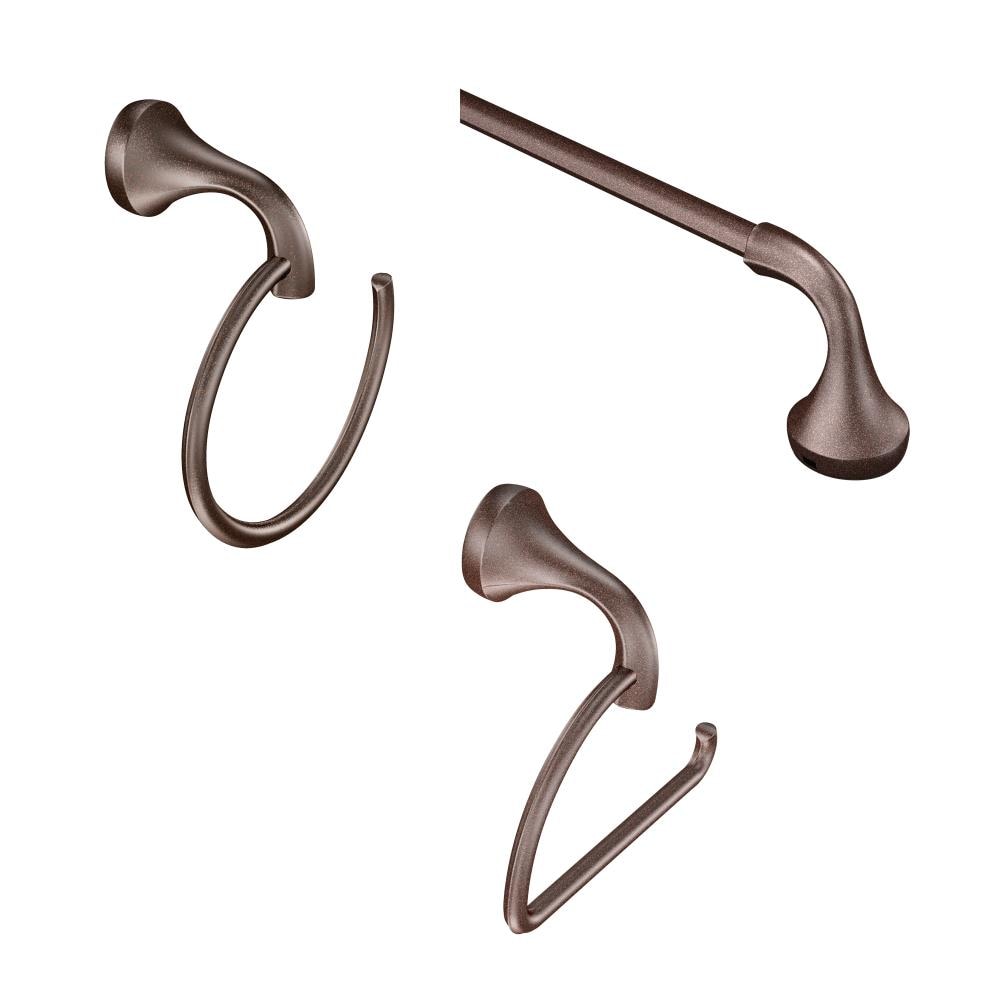 Juego de accesorios decorativos para baño en bronce aceitado de 3 piezas Moen Eva - Barra de toalla, porta papel higiénico y argolla para toalla incluidos YB28ORB-KIT.