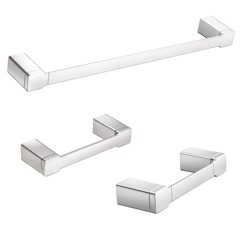 Juego de accesorios de baño decorativos cromados de 3 piezas 90 grados Moen: barra de toalla, portarrollos y argolla para toalla incluidos YB88CH-KIT
