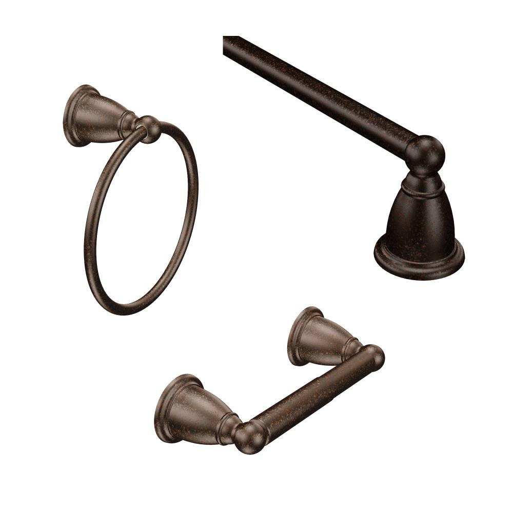 Juego de accesorios decorativos para baño en bronce envejecido de 3 piezas Moen Brantford: Barra para toallas, Portarrollos de papel higiénico y Argolla para toallas incluidos YB22ORB-KIT.