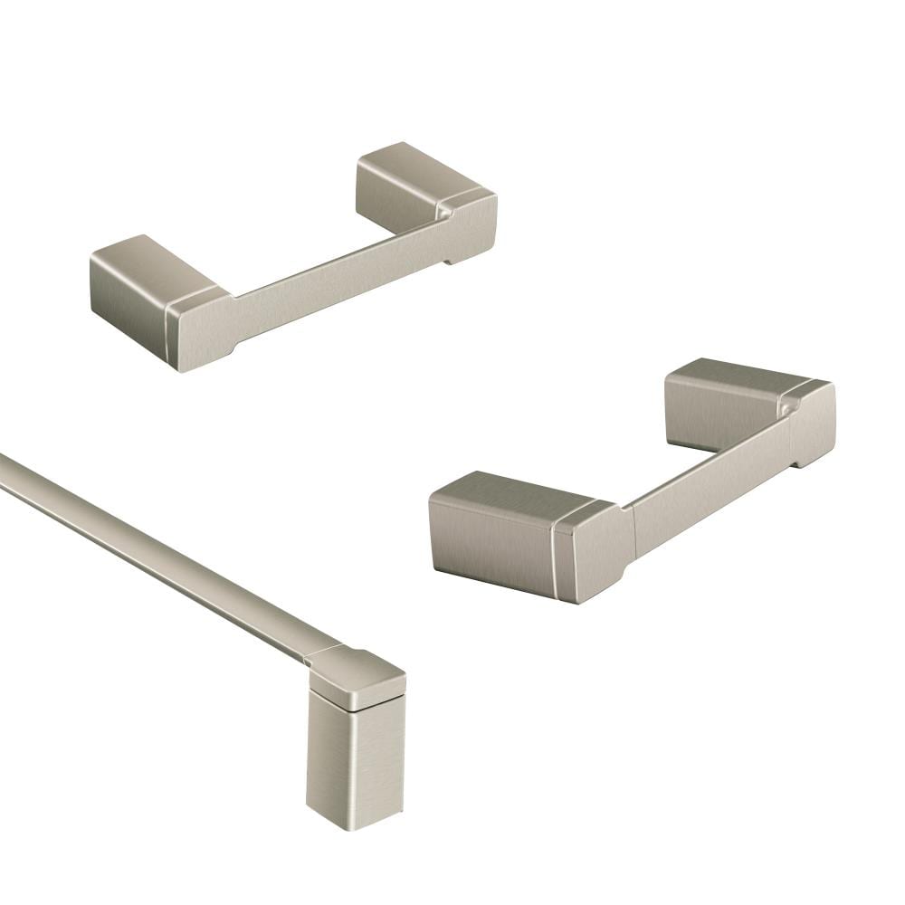 Juego de Accesorios para baño de 3 piezas en níquel cepillado de la serie 90 grados de Moen: Barra de toalla, portarrollos y argolla para toalla (incluidos)