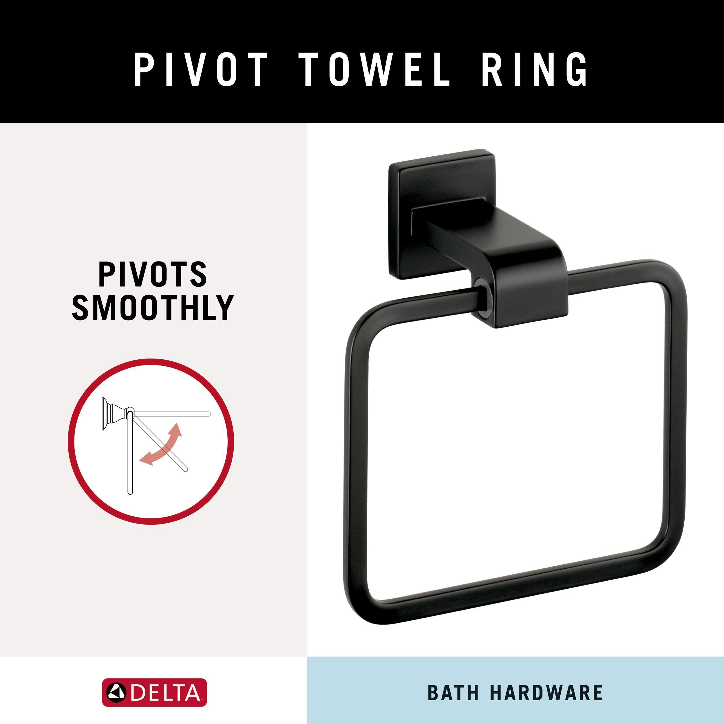 Juego de accesorios de baño decorativos Delta Ara Mate Negro de 4 piezas - Barra para toallas, porta papel higiénico, anillo para toallas, gancho para batas incluidos ARA64-MB-VK