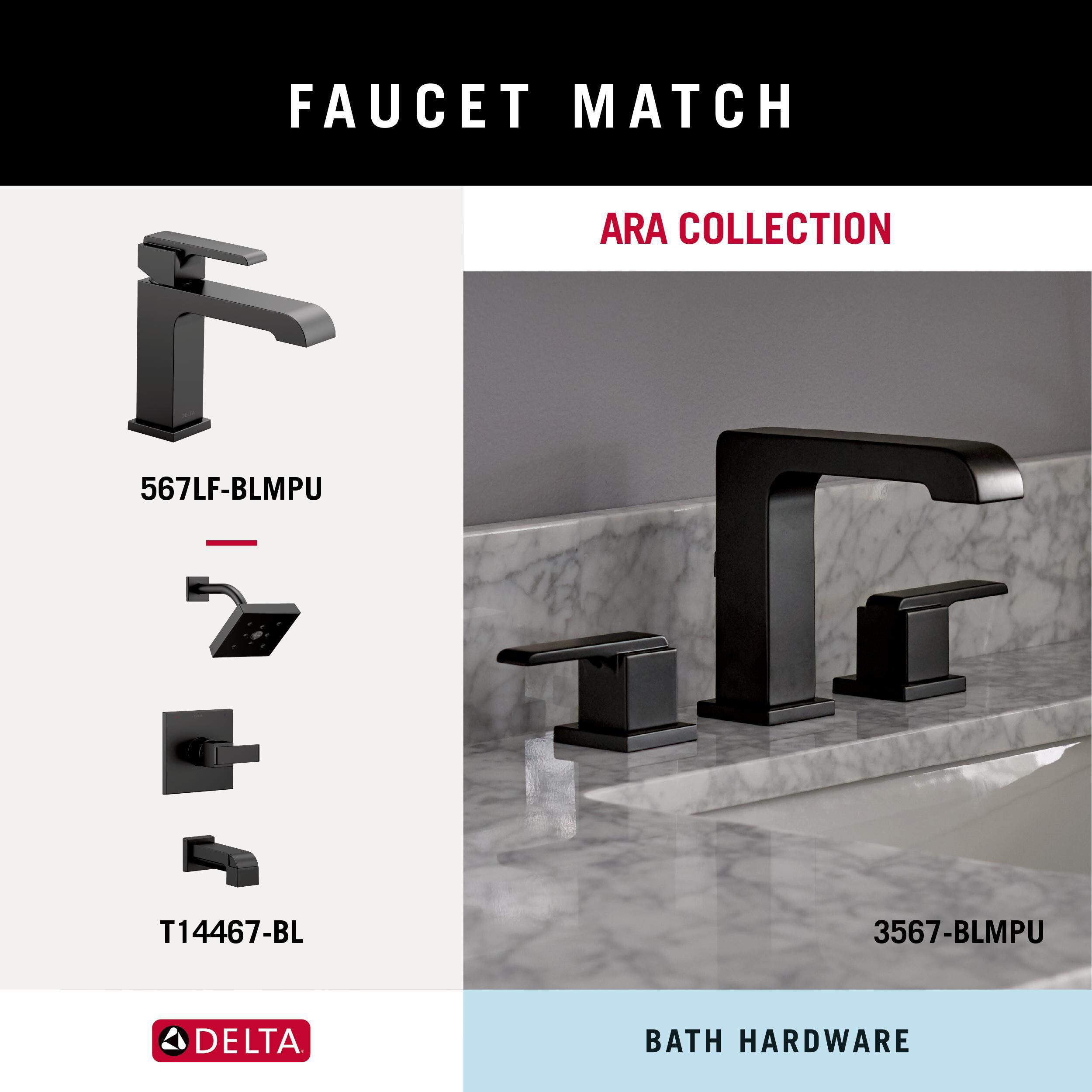 Juego de accesorios de baño decorativos Delta Ara Mate Negro de 4 piezas - Barra para toallas, porta papel higiénico, anillo para toallas, gancho para batas incluidos ARA64-MB-VK