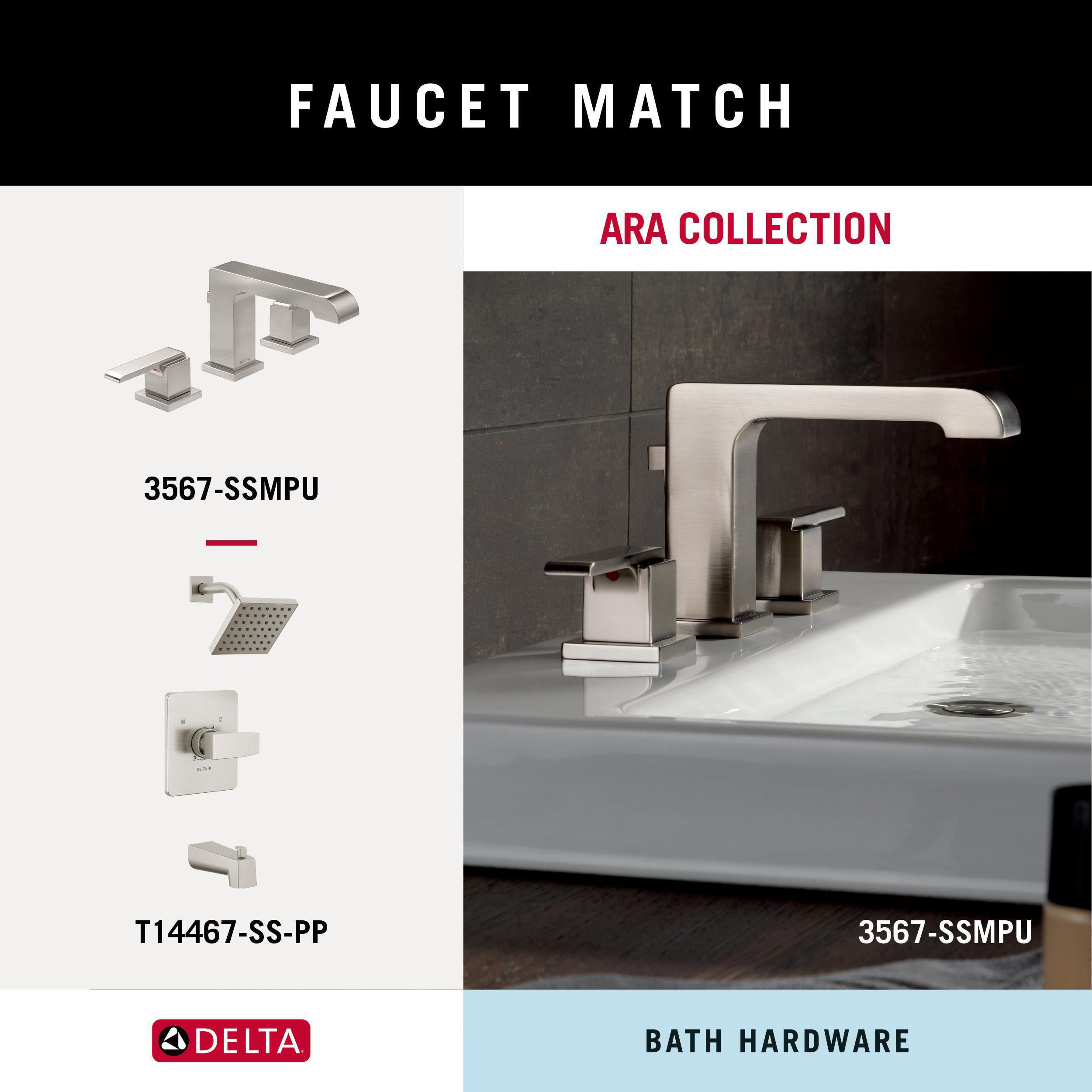 Juego de Accesorios de Baño Decorativos de Acero Inoxidable Delta Ara de 4 Piezas con Barra de Toalla, Porta Papel de Baño, Anillo de Toalla y Gancho para Bata incluidos ARA64-SS-VK