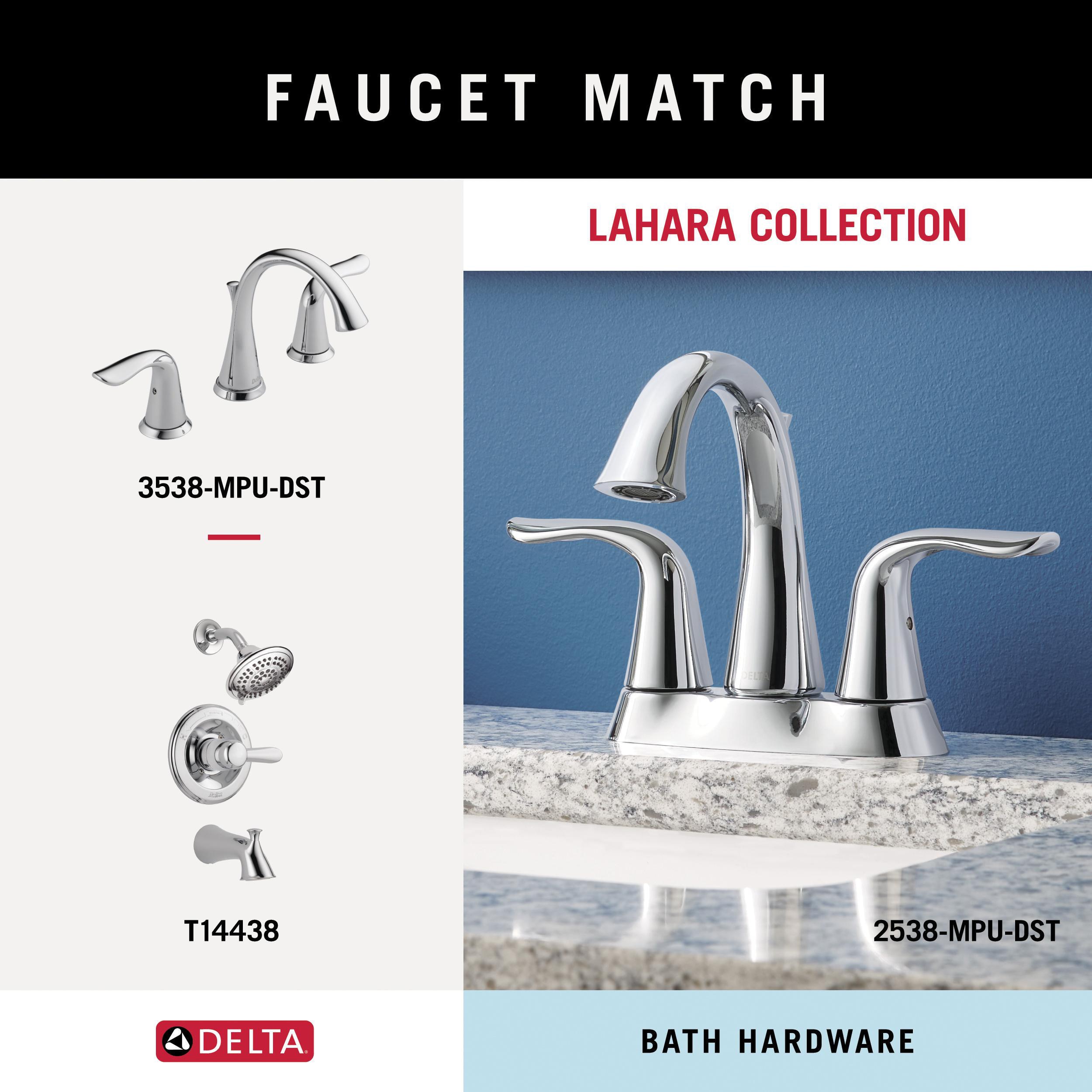 Juego de Accesorios de Baño Decorativos Lahara de 4 Piezas en Cromo Pulido de Delta - Incluye Barra de Toallas, Porta Papel de Baño, Argolla de Toallas y Gancho para Batas LAH64-PC-VK