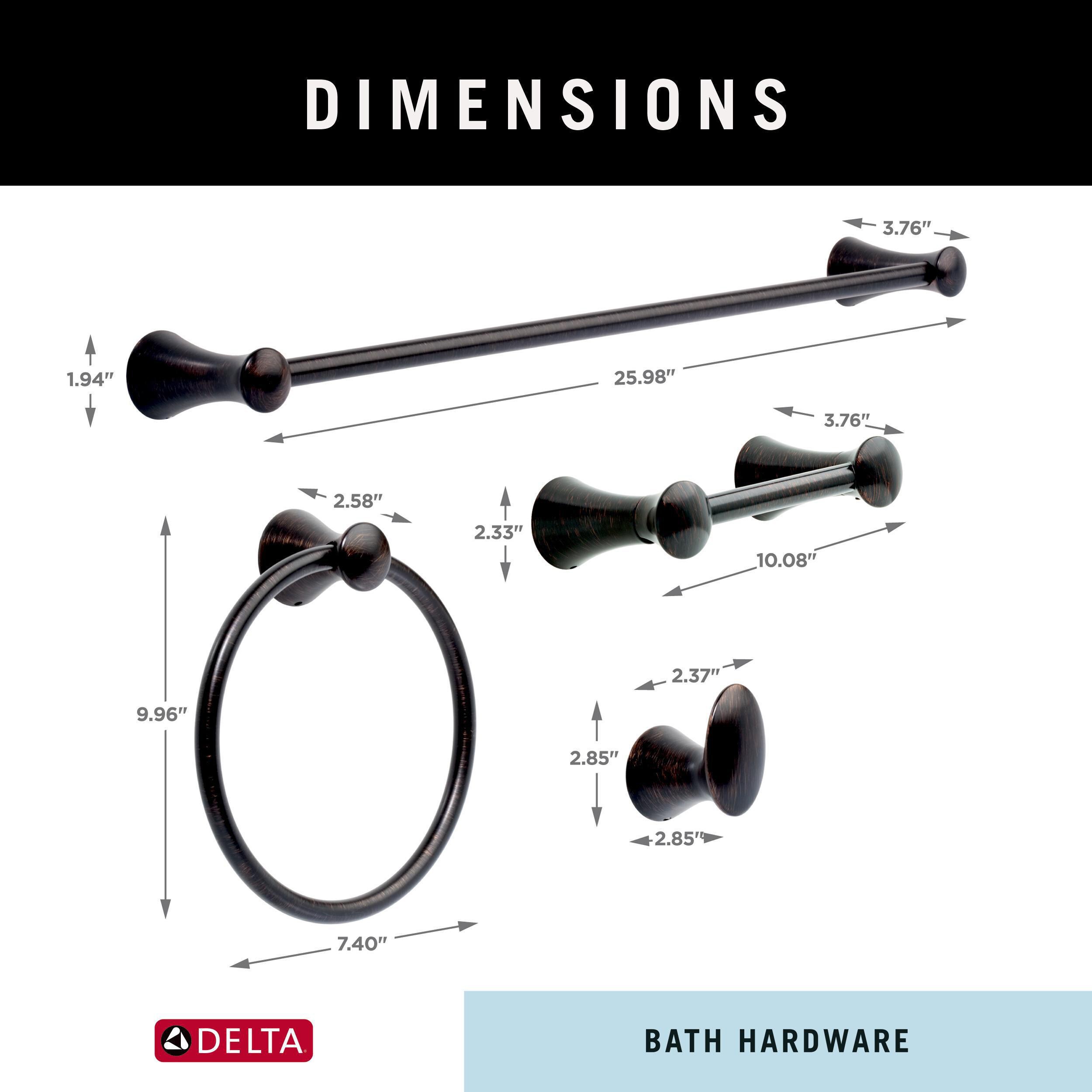 Set de 4 piezas de accesorios decorativos para baño en bronce veneciano Lahara. Incluye barra de toallas, portarrollos, argolla para toallas y gancho para batas.