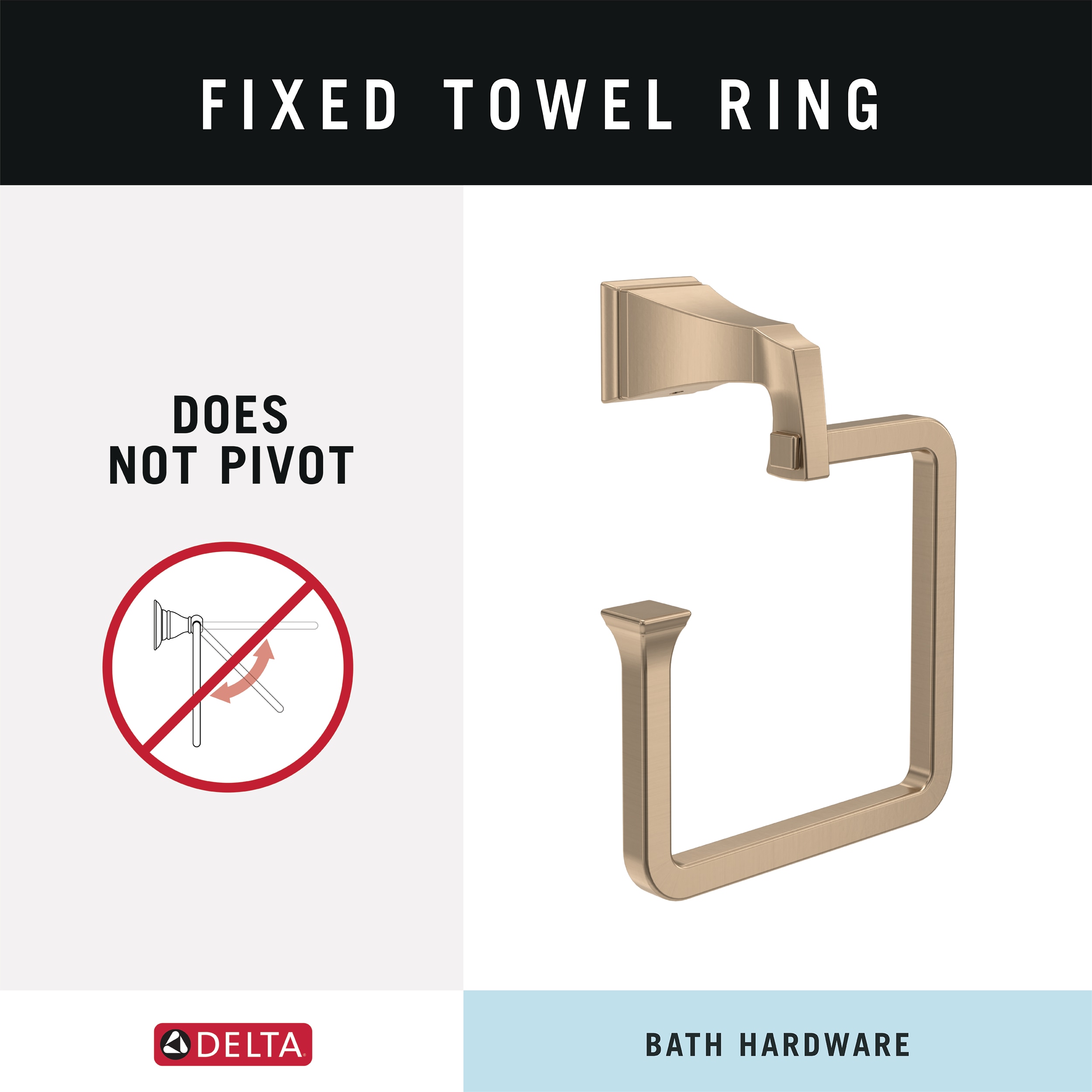 Juego de Accesorios Decorativos para Baño en Bronce Champán de 4 Piezas modelo Delta Dryden: Barra de Toallas, Porta Papel, Anillo de Toallas y Gancho para Batas incluidos.