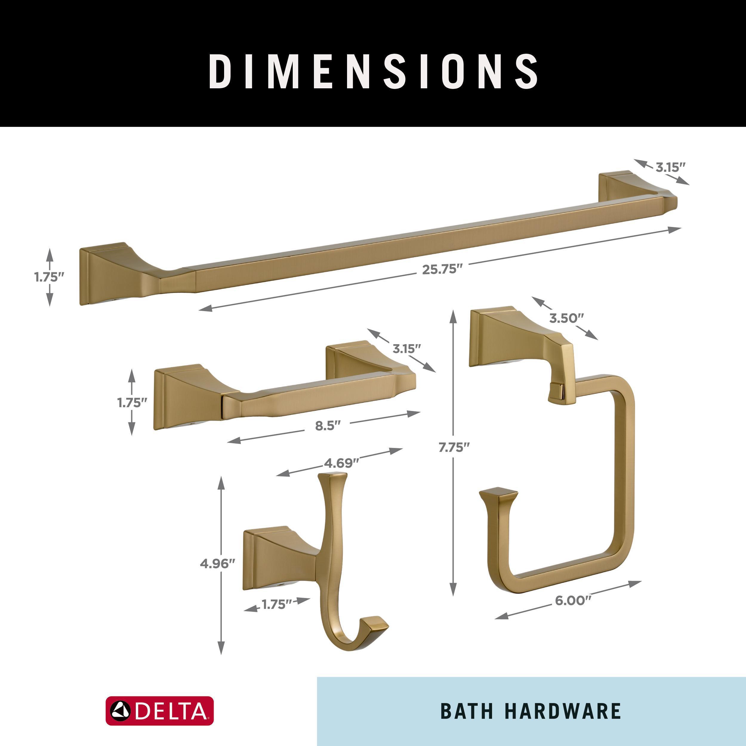 Juego de Accesorios Decorativos para Baño en Bronce Champán de 4 Piezas modelo Delta Dryden: Barra de Toallas, Porta Papel, Anillo de Toallas y Gancho para Batas incluidos.