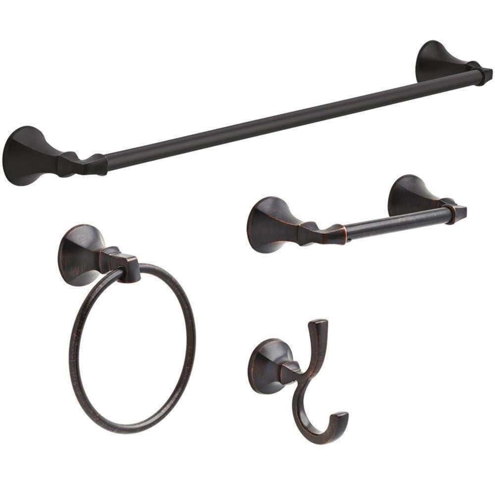 Juego de accesorios de baño decorativos en bronce veneciano Delta Ashlyn de 4 piezas: barra de toallas, portarrollos, argolla para toallas y gancho para batas incluidos ALY64-VBR-VK