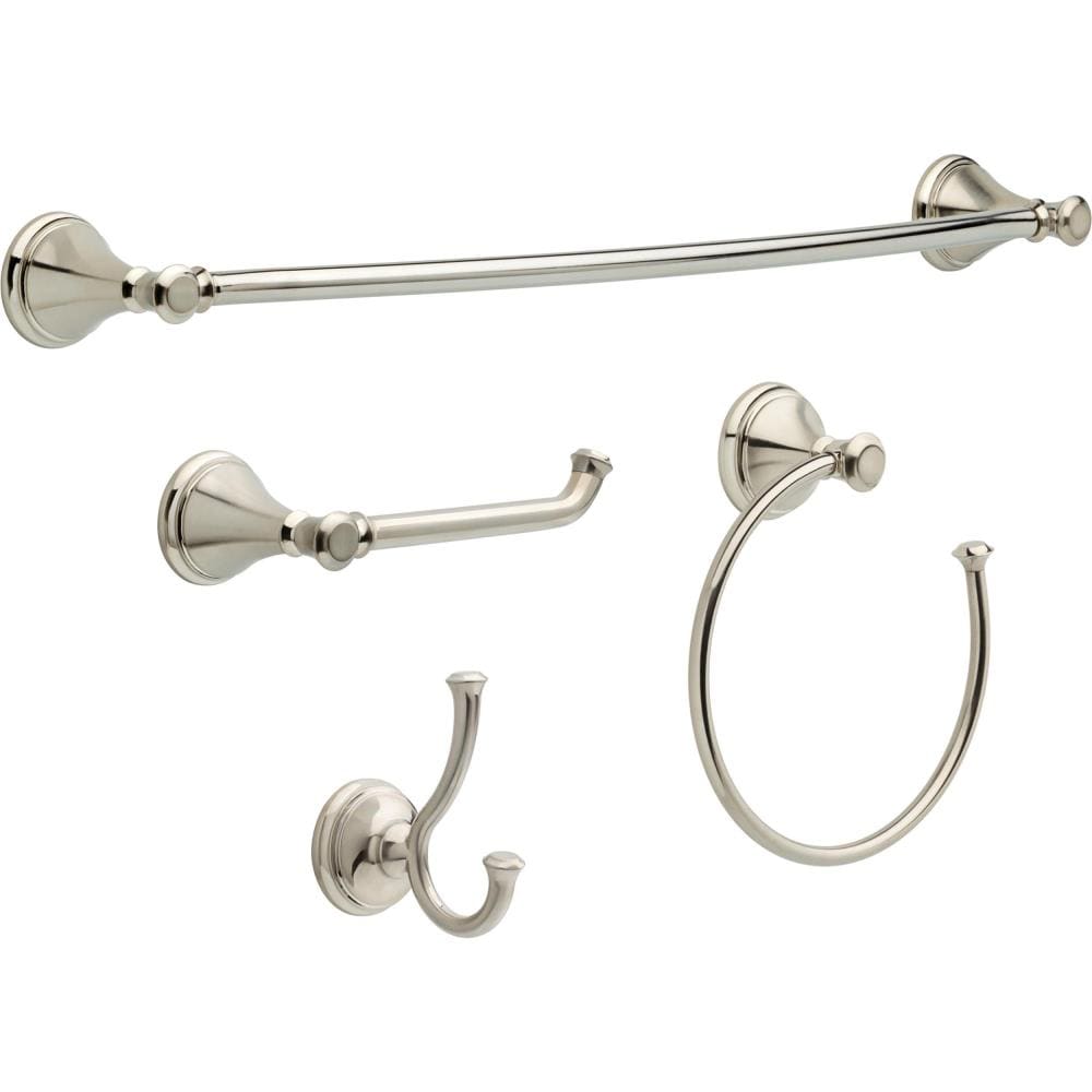 Juego de Accesorios Decorativos de Baño de Acero Inoxidable Delta Cassidy de 4 Piezas: Barra de Toallas, Portarrollos, Argolla de Toalla y Gancho para Bata Incluidos CSS63-SS-K4