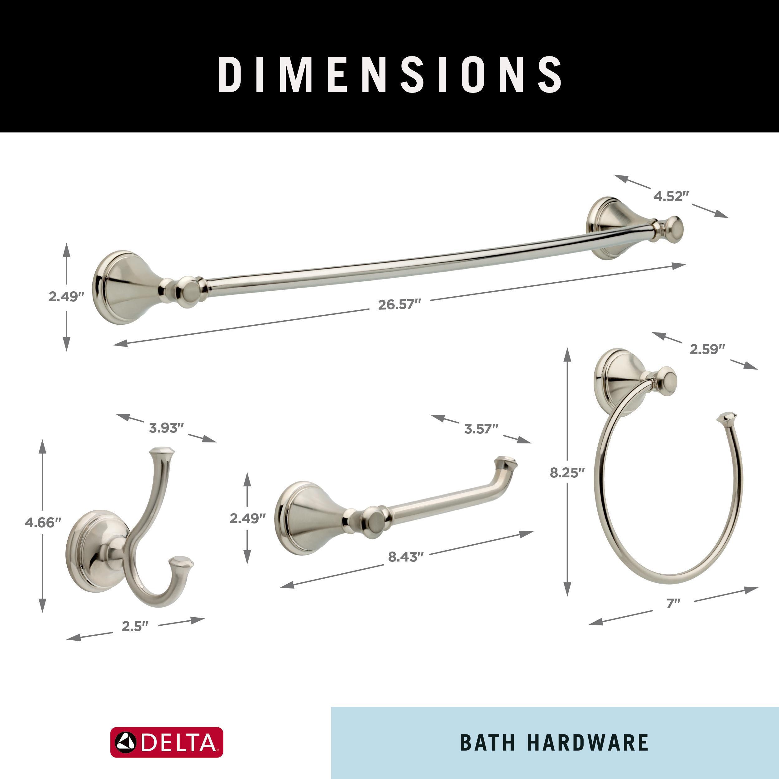 Juego de Accesorios Decorativos de Baño de Acero Inoxidable Delta Cassidy de 4 Piezas: Barra de Toallas, Portarrollos, Argolla de Toalla y Gancho para Bata Incluidos CSS63-SS-K4