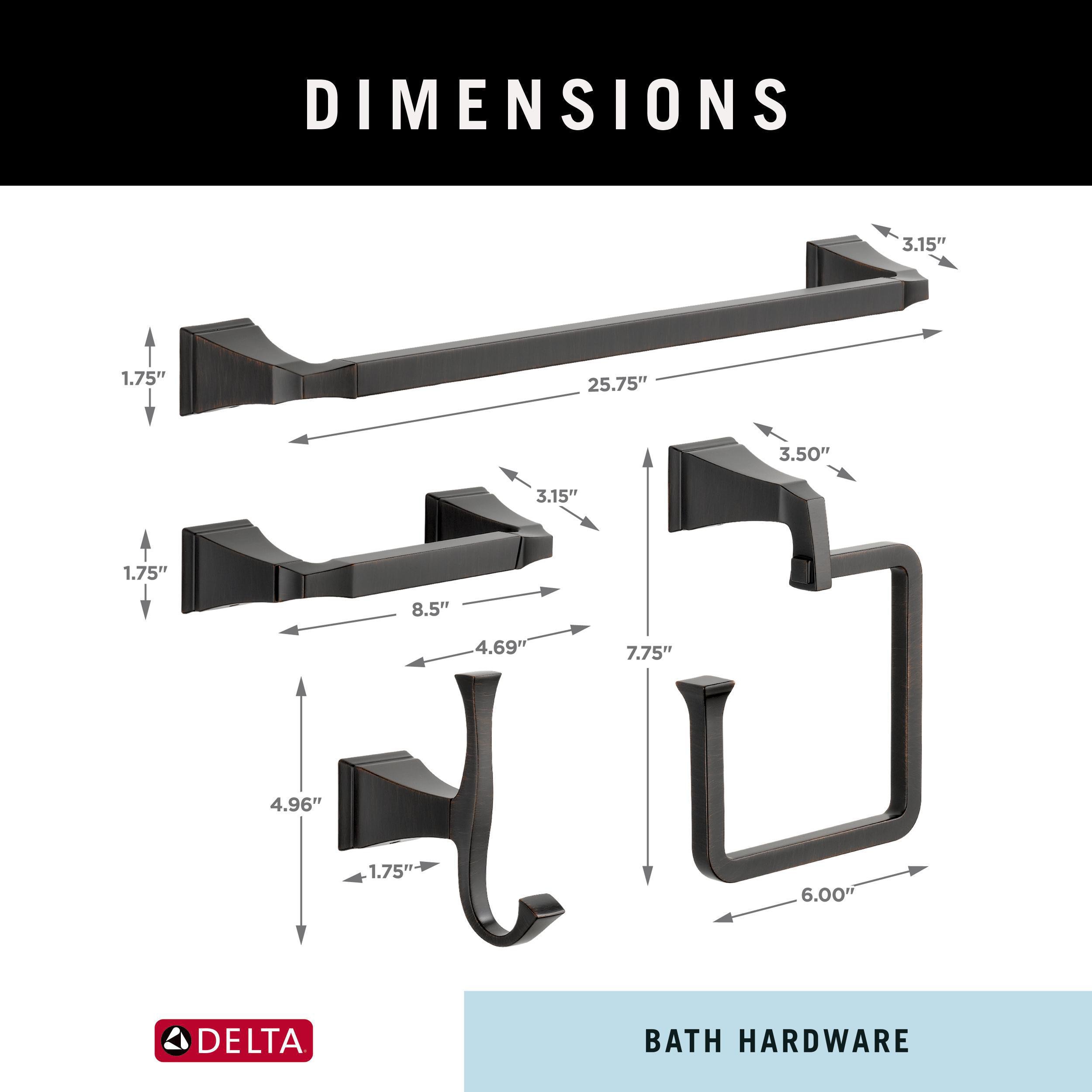 Set de accesorios de baño decorativos Delta Dryden de 4 piezas en bronce veneciano: barra de toalla, porta papel higiénico, argolla para toalla, gancho para batas incluido DRY63-VBR-K4