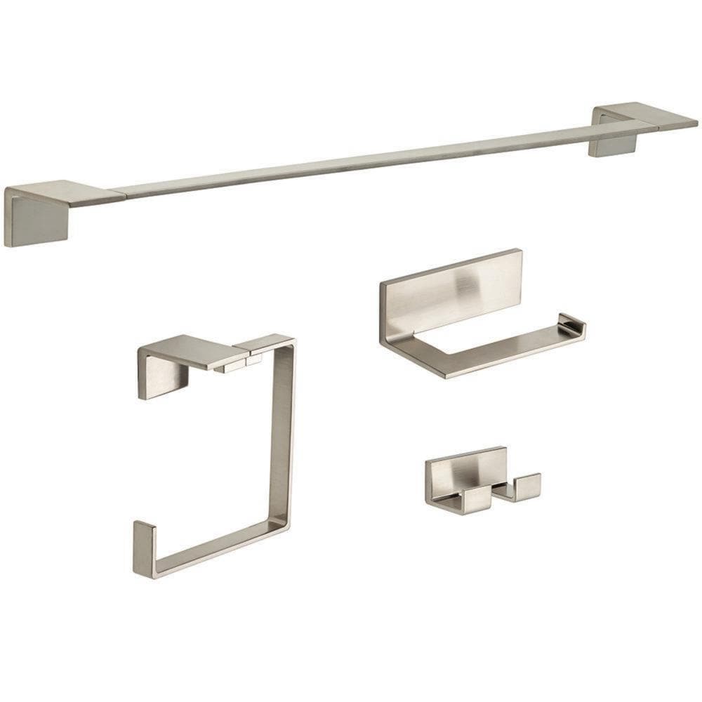 Juego de Accesorios de Baño Decorativos de Acero Inoxidable Delta Vero de 4 Piezas Incluye Barra de Toalla, Porta Papel, Anillo de Toalla y Gancho para Bata VER64-SS-VK