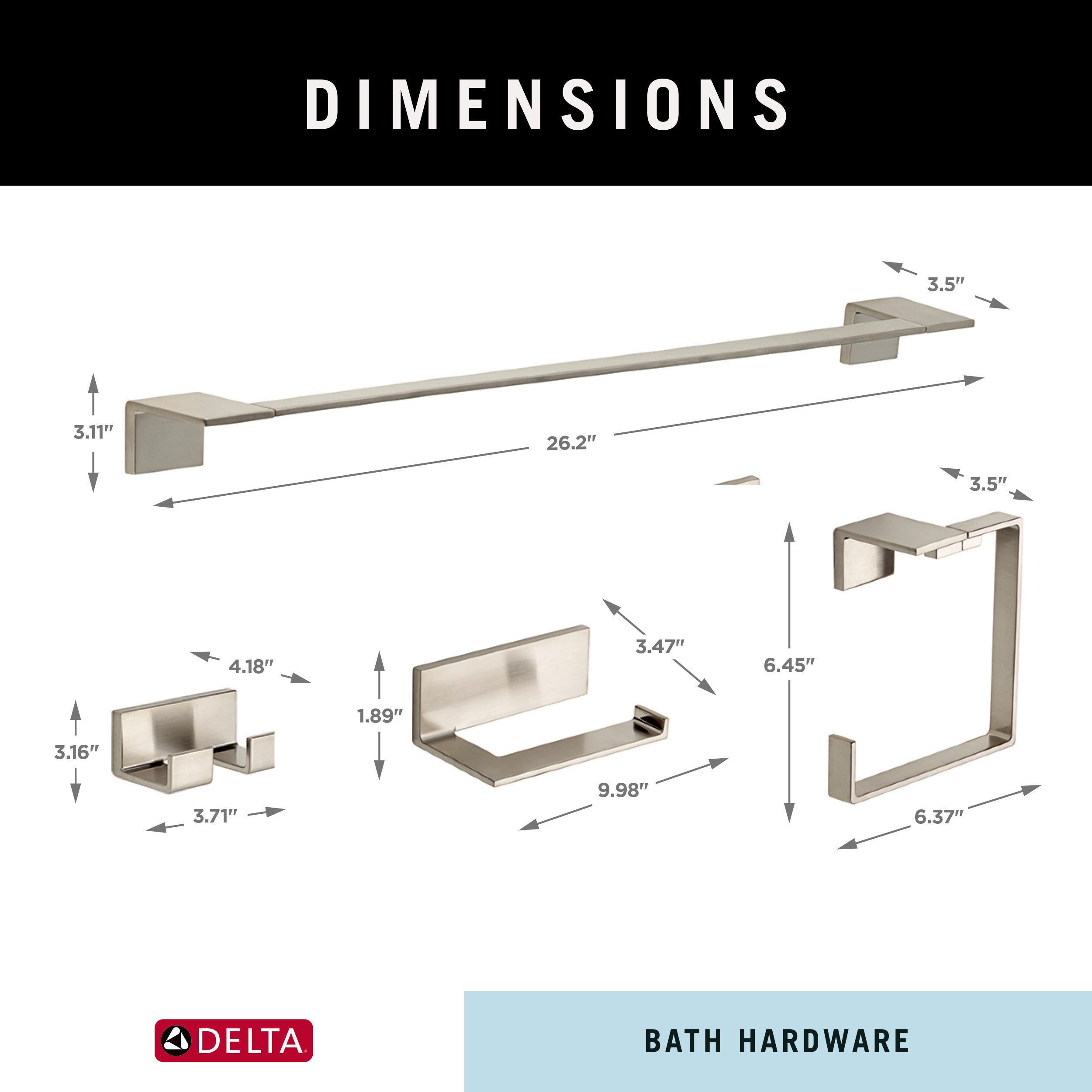 Juego de Accesorios de Baño Decorativos de Acero Inoxidable Delta Vero de 4 Piezas Incluye Barra de Toalla, Porta Papel, Anillo de Toalla y Gancho para Bata VER64-SS-VK
