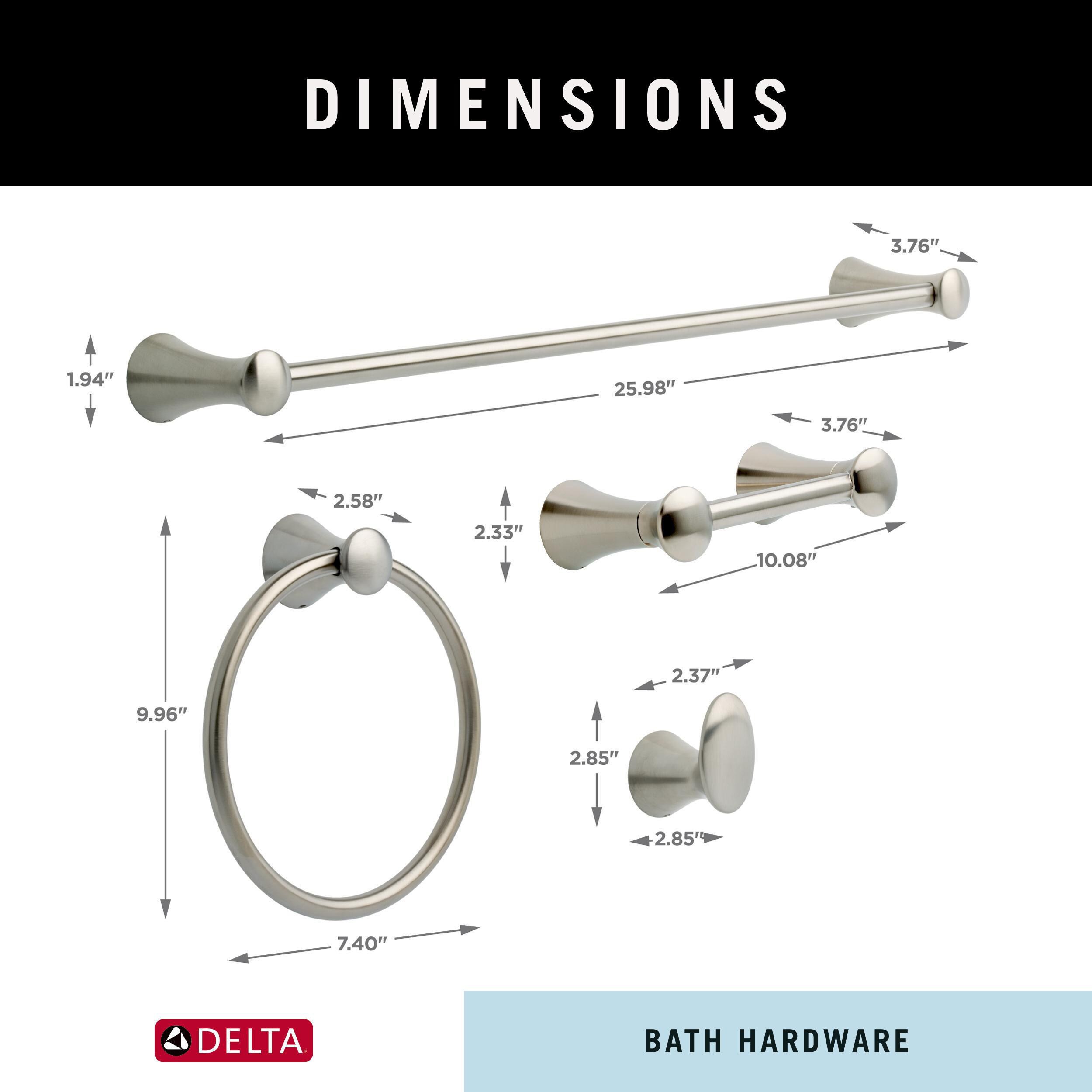 Juego de accesorios decorativos para baño de acero inoxidable Lahara de 4 piezas de Delta: Barra de toallas, soporte para papel higiénico, anillo para toallas y gancho para batas incluidos LAH64-SS-VK