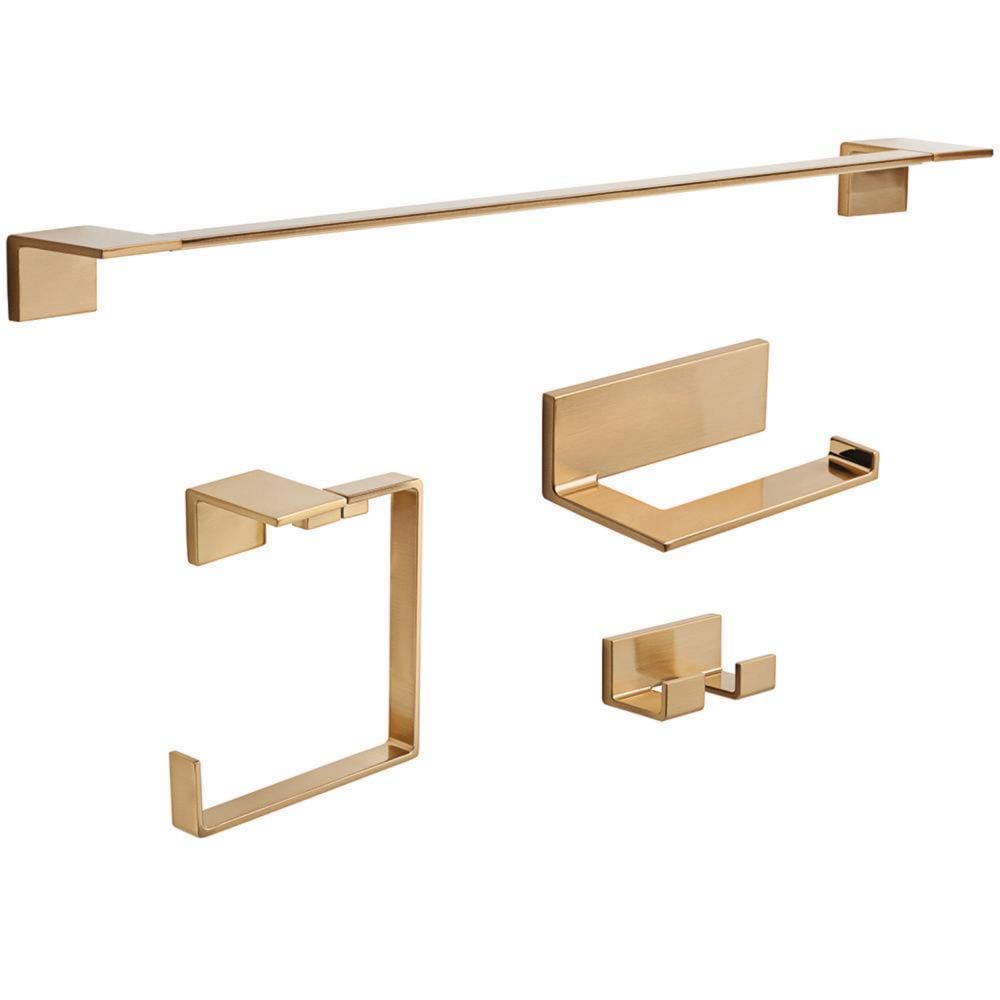 Juego de Accesorios Decorativos para Baño en Acabado Champagne Bronze de 4 Piezas Delta Vero - Incluye Barra de Toalla, Portarrollos de Papel, Anillo de Toalla y Gancho para Batas VER64-CZ-VK
