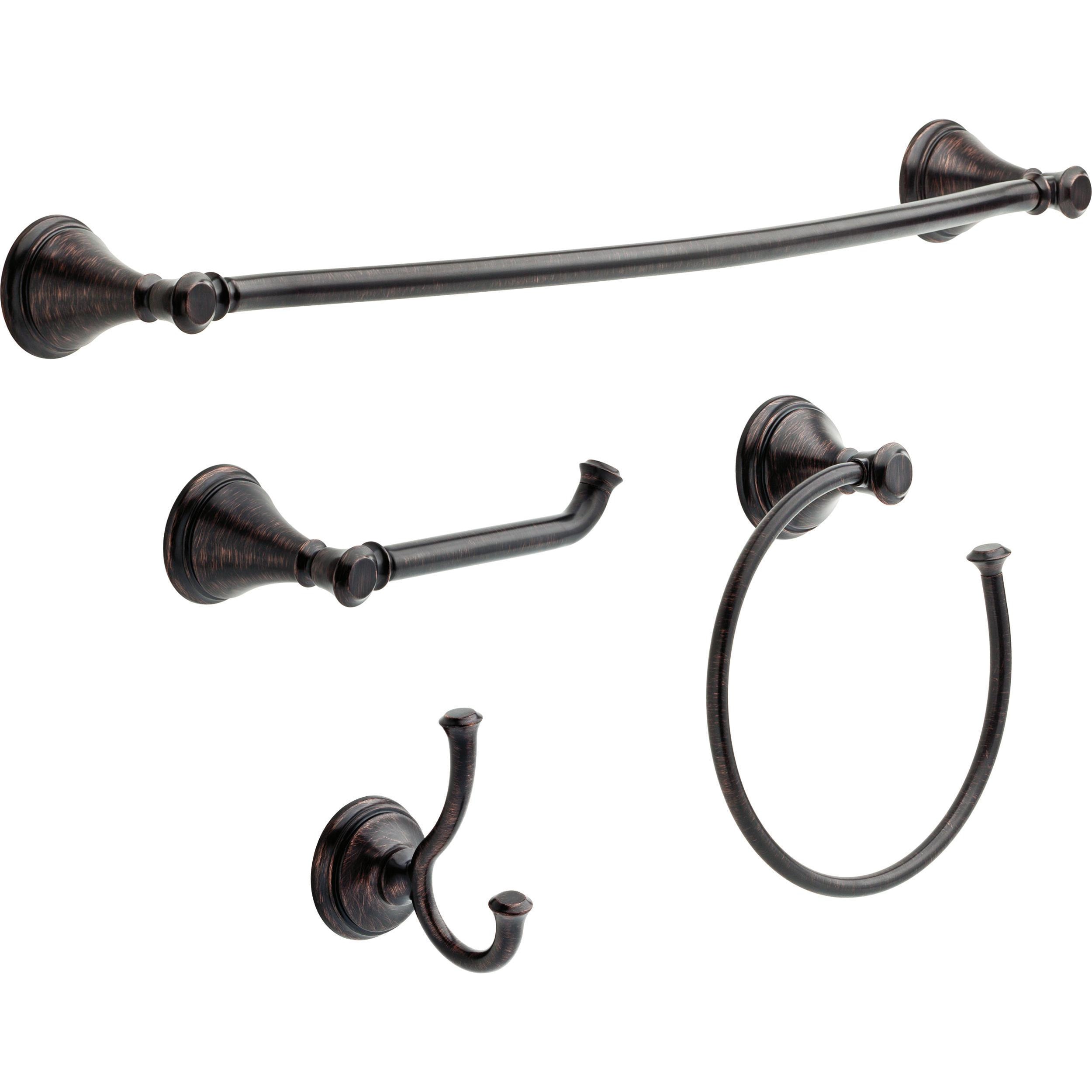 Juego de Accesorios Decorativos para Baño de Bronce Veneciano Delta 4 Piezas - Barra de Toalla, Portarrollos de Papel, Anillo de Toalla, Gancho para Batas Incluido CSS63-VBR-K4