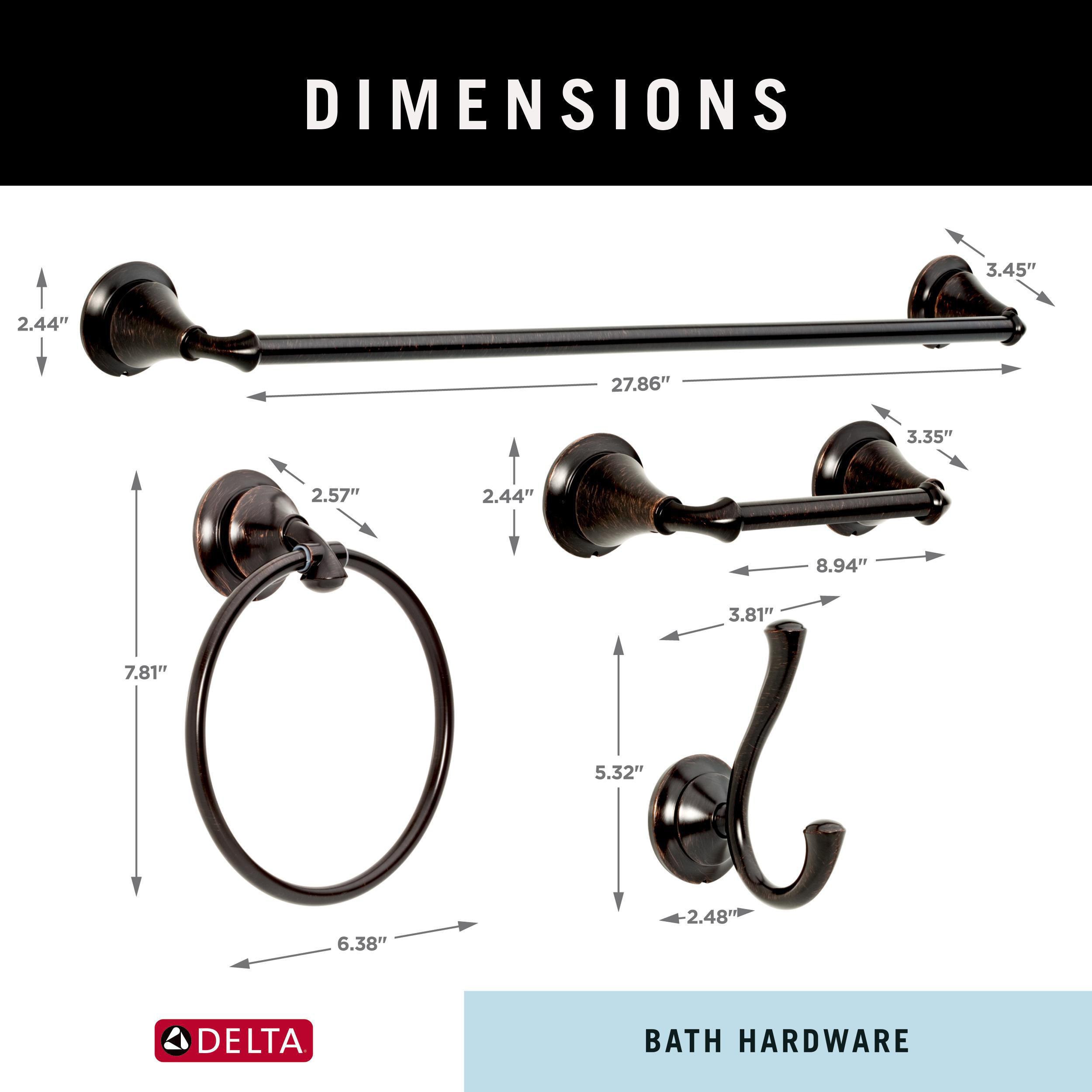 Juego de accesorios de baño decorativos Delta 4 piezas en bronce veneciano Linden - Barra para toallas, porta papel higiénico, anillo para toallas, gancho para batas incluidos LIN64-VBR-VK