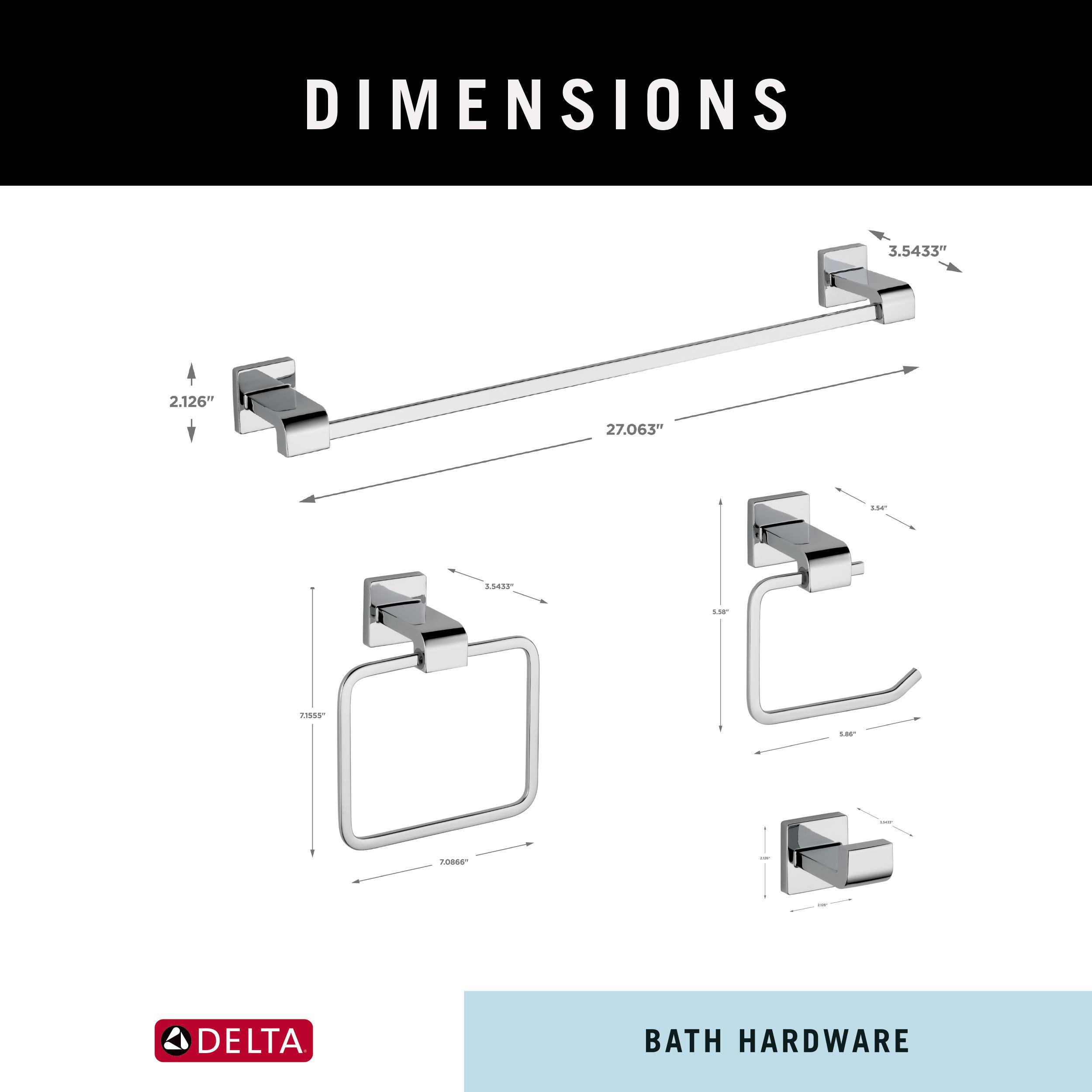 Juego de Accesorios de Baño Decorativos en Cromo Pulido Delta de 4 Piezas: Barra de Toallas, Portarrollos, Argolla para Toalla y Gancho para Batas Incluidos ARA64-PC-VK