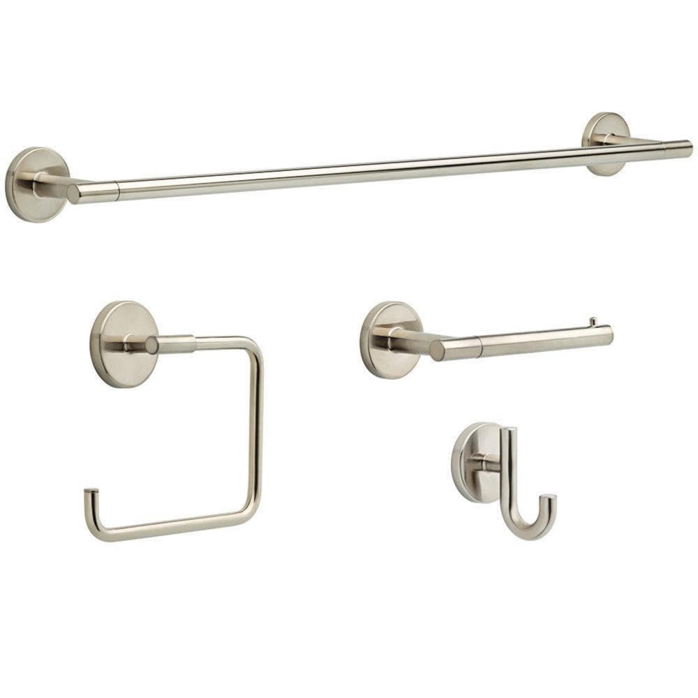 Juego de accesorios decorativos para baño de acero inoxidable Trinsic de 4 piezas de Delta: Barra de toallas, portarrollos de papel higiénico, toallero y gancho para batas incluidos TRN64-SS-VK
