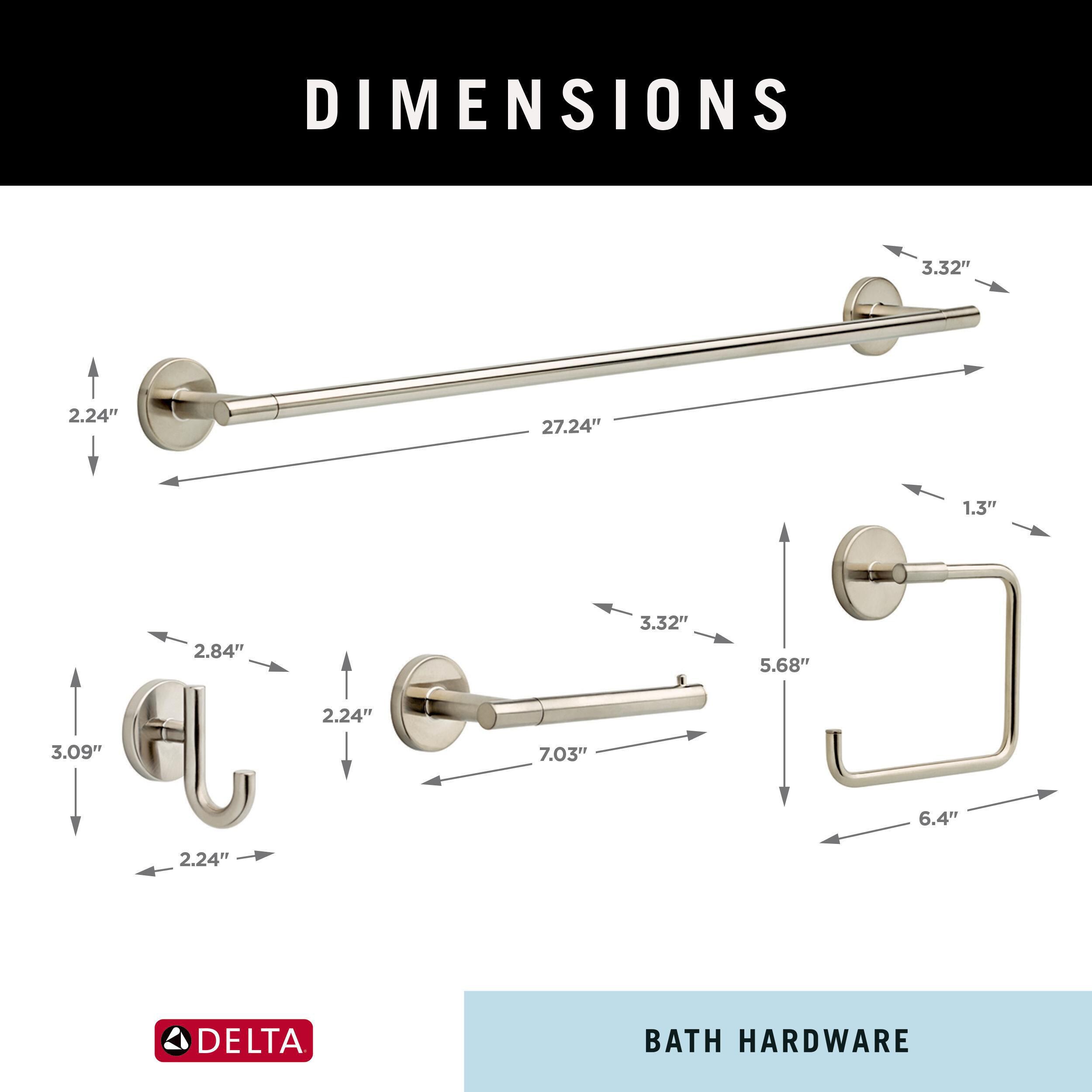 Juego de accesorios decorativos para baño de acero inoxidable Trinsic de 4 piezas de Delta: Barra de toallas, portarrollos de papel higiénico, toallero y gancho para batas incluidos TRN64-SS-VK
