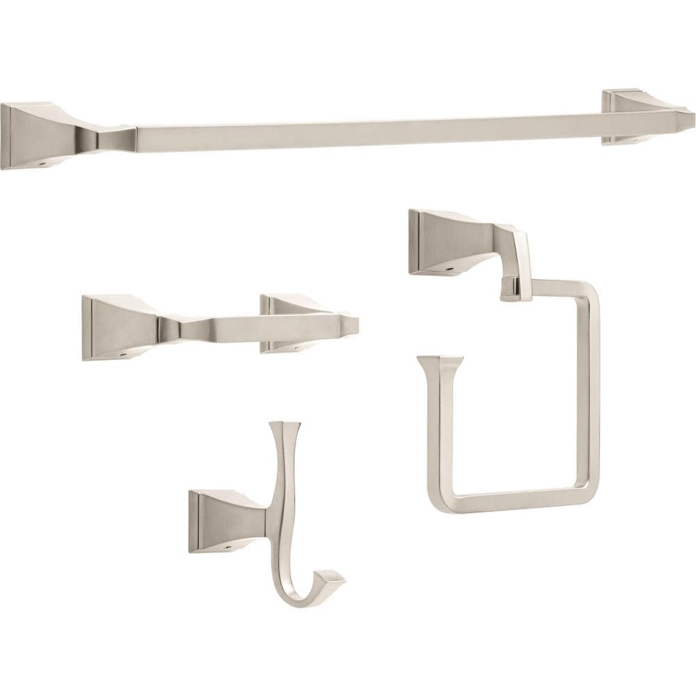 Juego de accesorios decorativos para baño de acero inoxidable Delta Dryden de 4 piezas: barra para toallas, portarrollos, argolla para toallas y gancho para batas incluidos DRY63-SS-K4