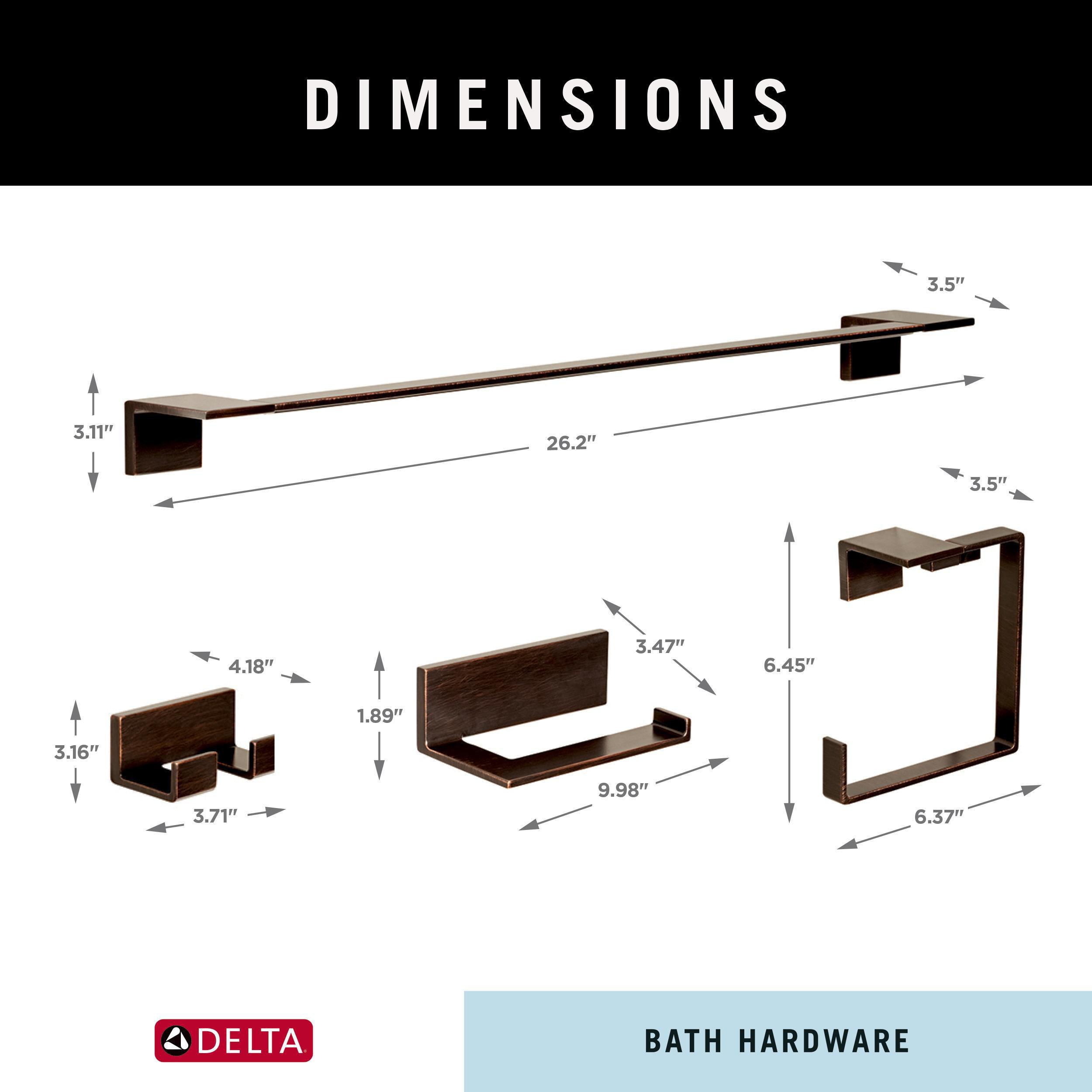 Juego de accesorios decorativos para baño de bronce veneciano de 4 piezas Vero Delta incluye barra de toallas, porta papel higiénico, anillo de toallas y gancho para batas VER64-VBR-VK.