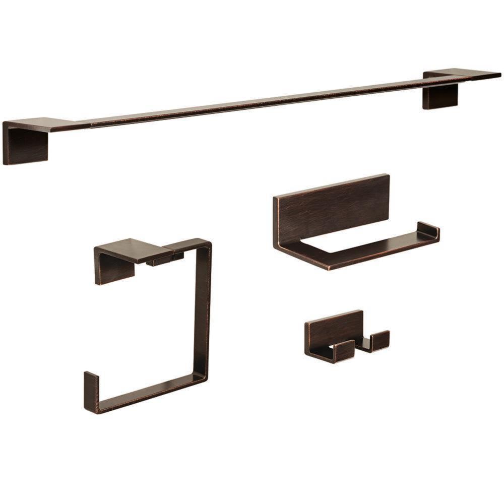 Juego de accesorios decorativos para baño de bronce veneciano de 4 piezas Vero Delta incluye barra de toallas, porta papel higiénico, anillo de toallas y gancho para batas VER64-VBR-VK.