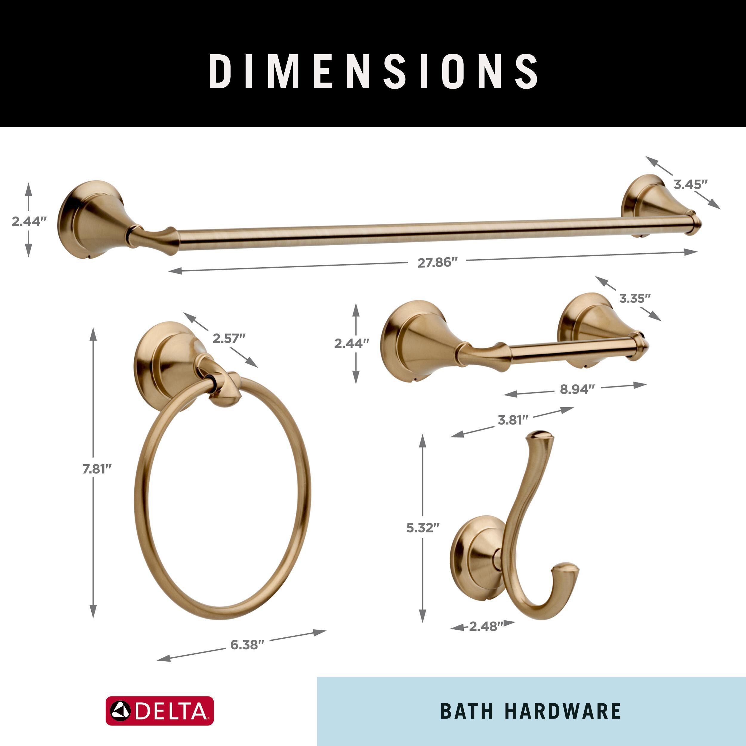 Juego de accesorios decorativos para baño en color bronce champagne Delta de 4 piezas - Barra de toalla, porta papel higiénico, argolla para toalla y gancho para bata incluidos LIN64-CZ-VK