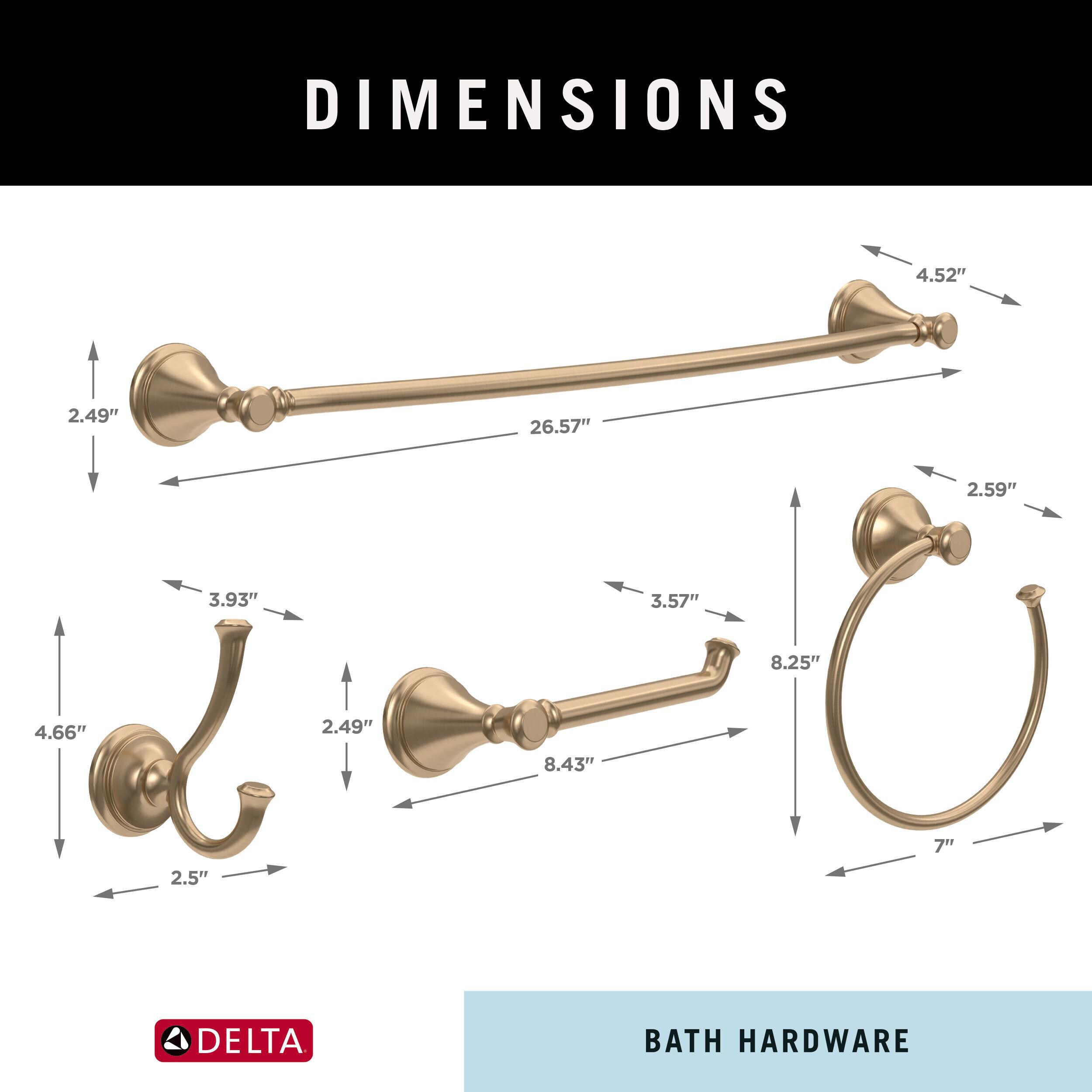 Juego de accesorios de baño decorativos en bronce champán Delta Cassidy de 4 piezas: barra de toalla, portarrollos, argolla para toalla, gancho para batas incluido CSS63-CZ-K4
