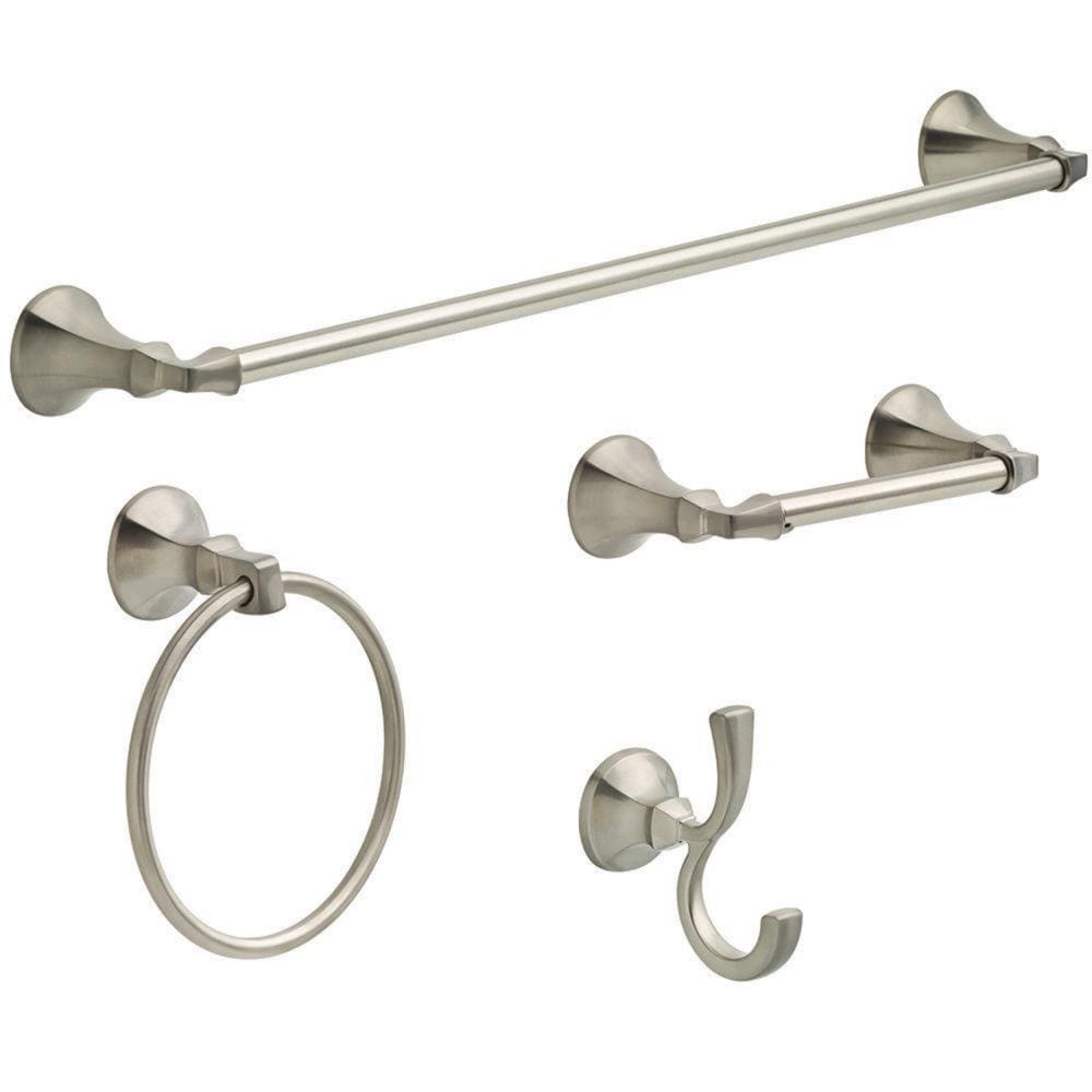 Juego de Accesorios de Baño Decorativos en Acero Inoxidable Delta Ashlyn de 4 Piezas - Barra de Toalla, Porta Papel de Baño, Argolla para Toalla, Gancho para Batas incluidos ALY64-SS-VK