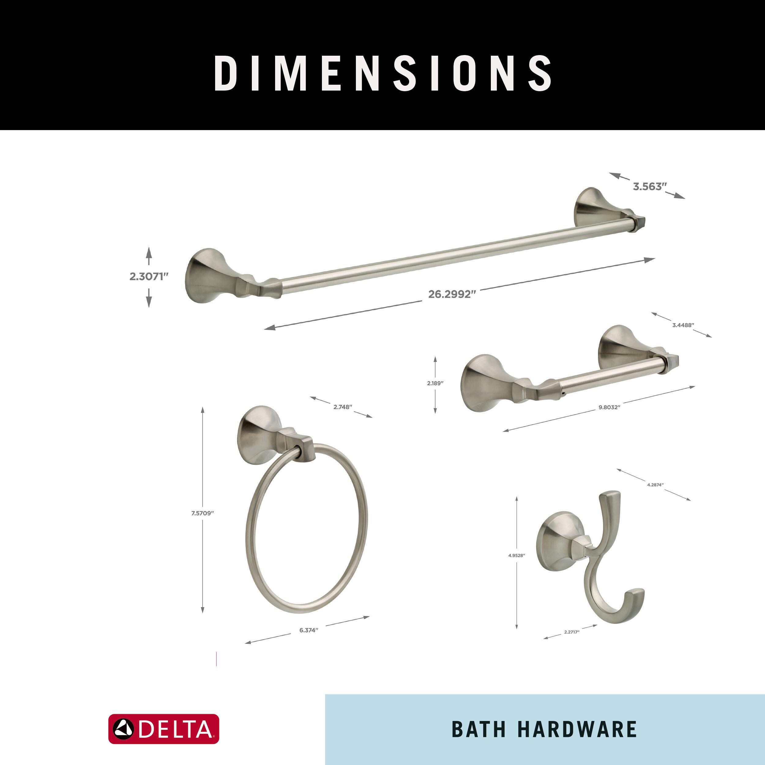Juego de Accesorios de Baño Decorativos en Acero Inoxidable Delta Ashlyn de 4 Piezas - Barra de Toalla, Porta Papel de Baño, Argolla para Toalla, Gancho para Batas incluidos ALY64-SS-VK