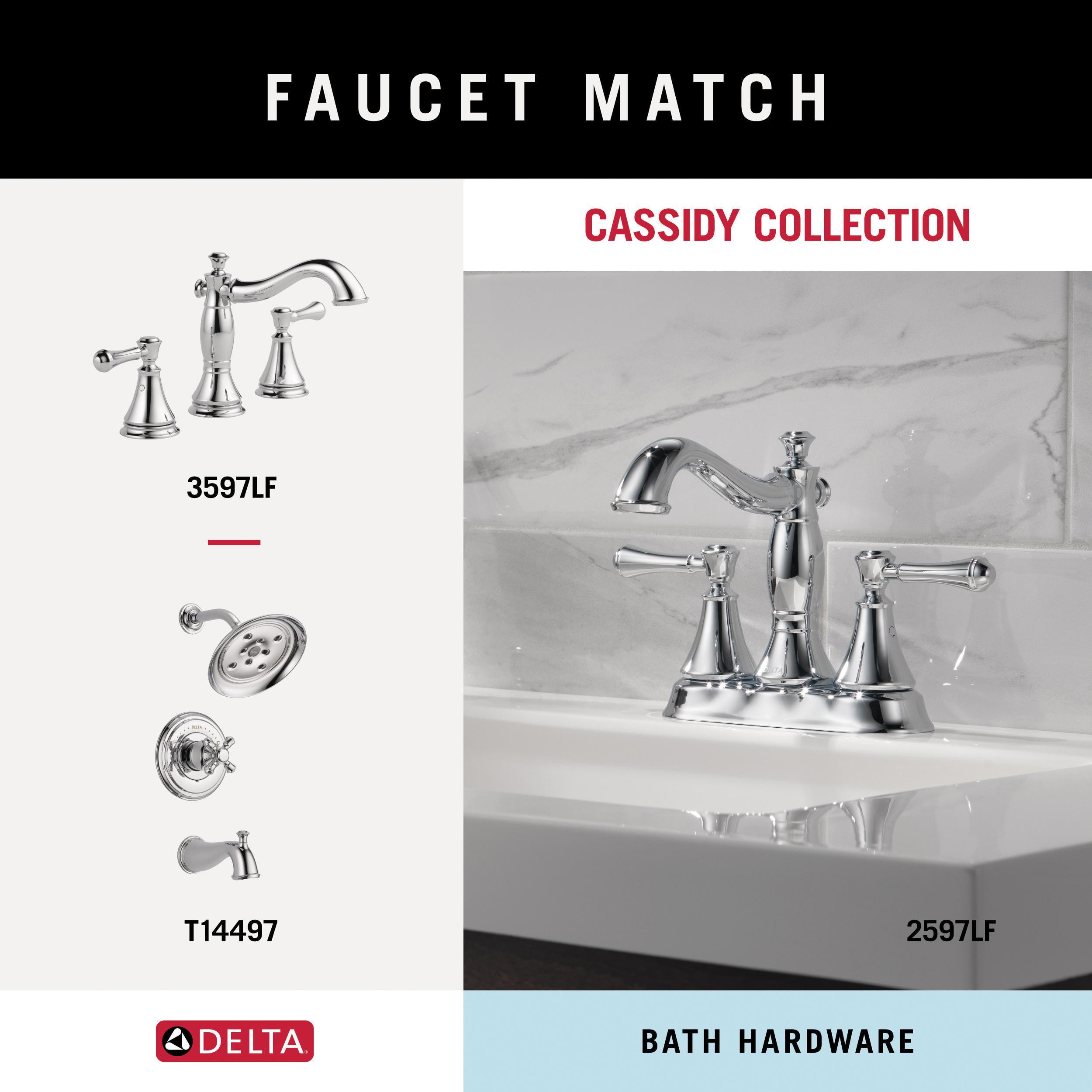 Juego de accesorios de baño decorativos de cromo pulido Delta Cassidy de 4 piezas: Barra para toallas, Porta papel higiénico, Anillo para toallas y Gancho para batas incluidos CSS63-PC-K4