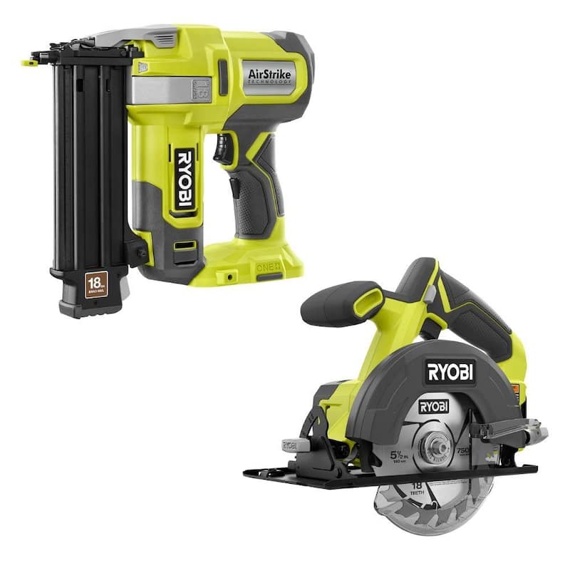 Clavadora inalámbrica AirStrike de 18 Ga. RYOBI ONE+ 18V con sierra circular inalámbrica de 5 1/2 in. ONE+ 18V (Herramientas únicamente) - P321-PCL500B