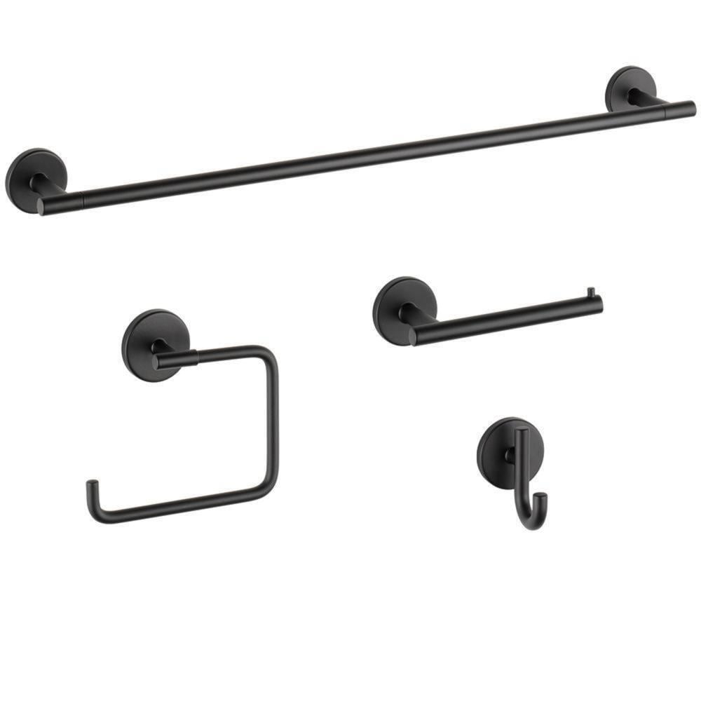 Juego de Accesorios de Baño Decorativos en Negro Mate Trinsic de 4 Piezas Delta - Barra de Toalla, Porta Papel de Baño, Anillo de Toalla, Gancho para Bata incluido TRN64-MB-VK