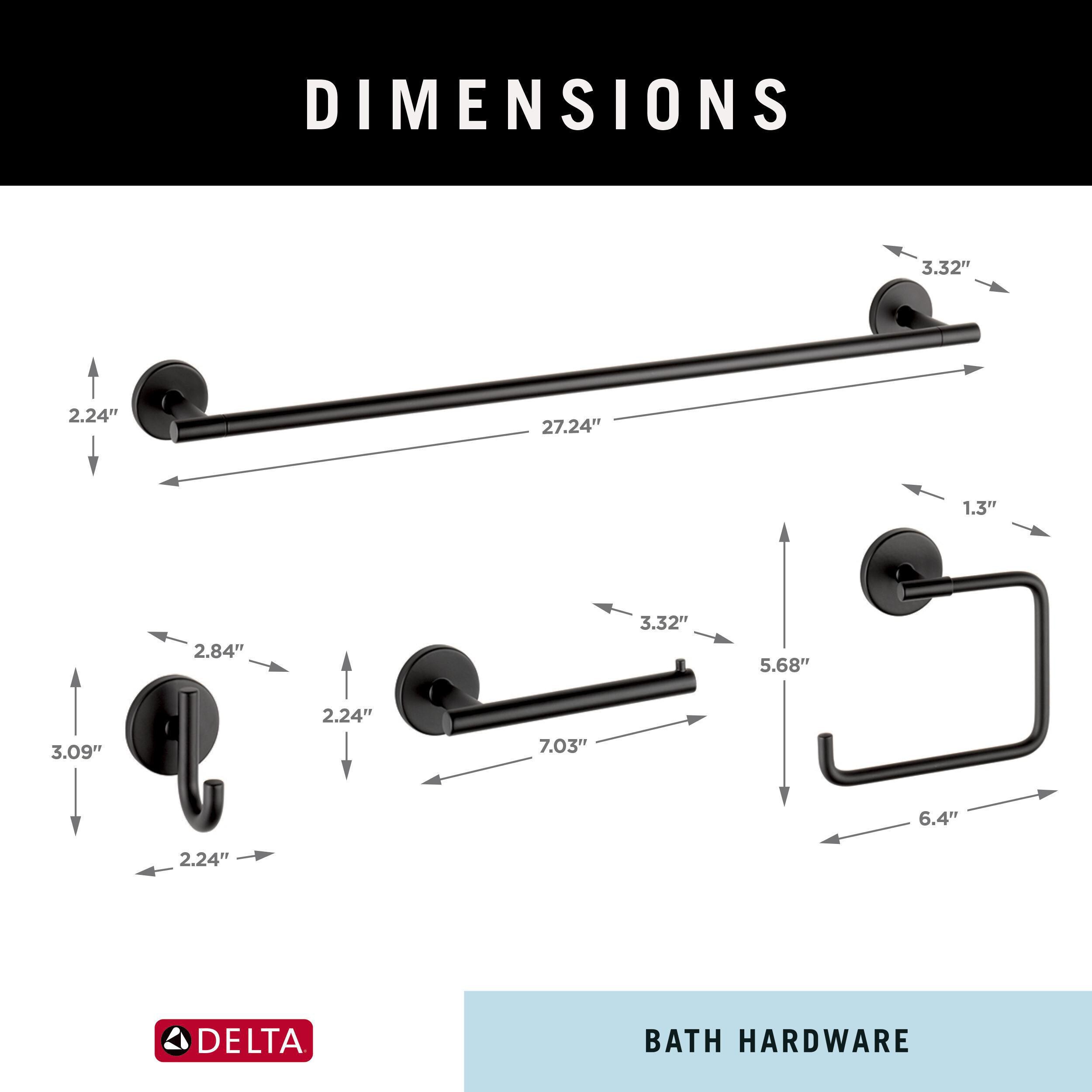 Juego de Accesorios de Baño Decorativos en Negro Mate Trinsic de 4 Piezas Delta - Barra de Toalla, Porta Papel de Baño, Anillo de Toalla, Gancho para Bata incluido TRN64-MB-VK
