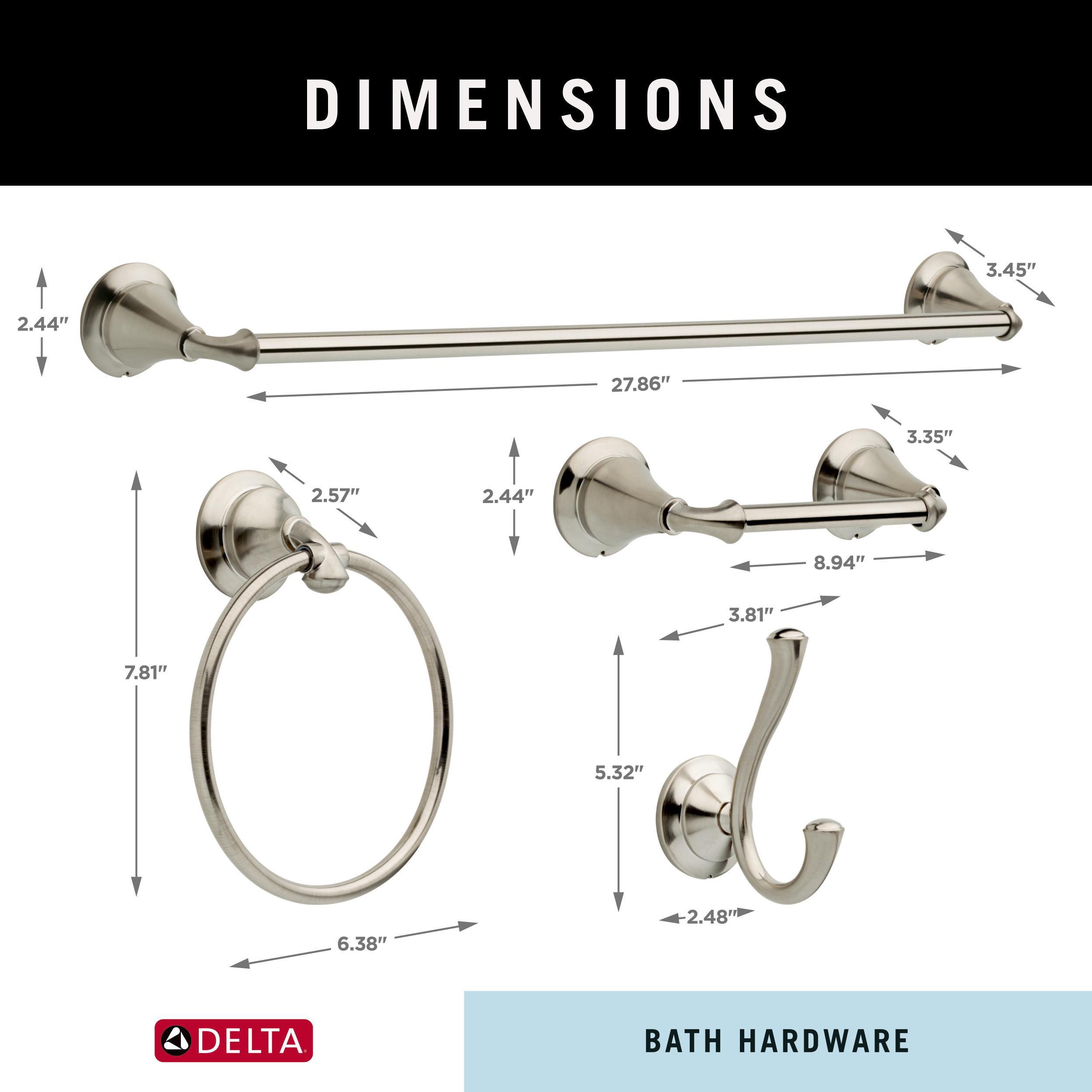 Juego de Ferretería Decorativa para Baño de Acero Inoxidable Linden de 4 Piezas de Delta: Barra de Toallas, Porta Papel Higiénico, Anillo de Toalla y Gancho para Batas incluidos LIN64-SS-VK