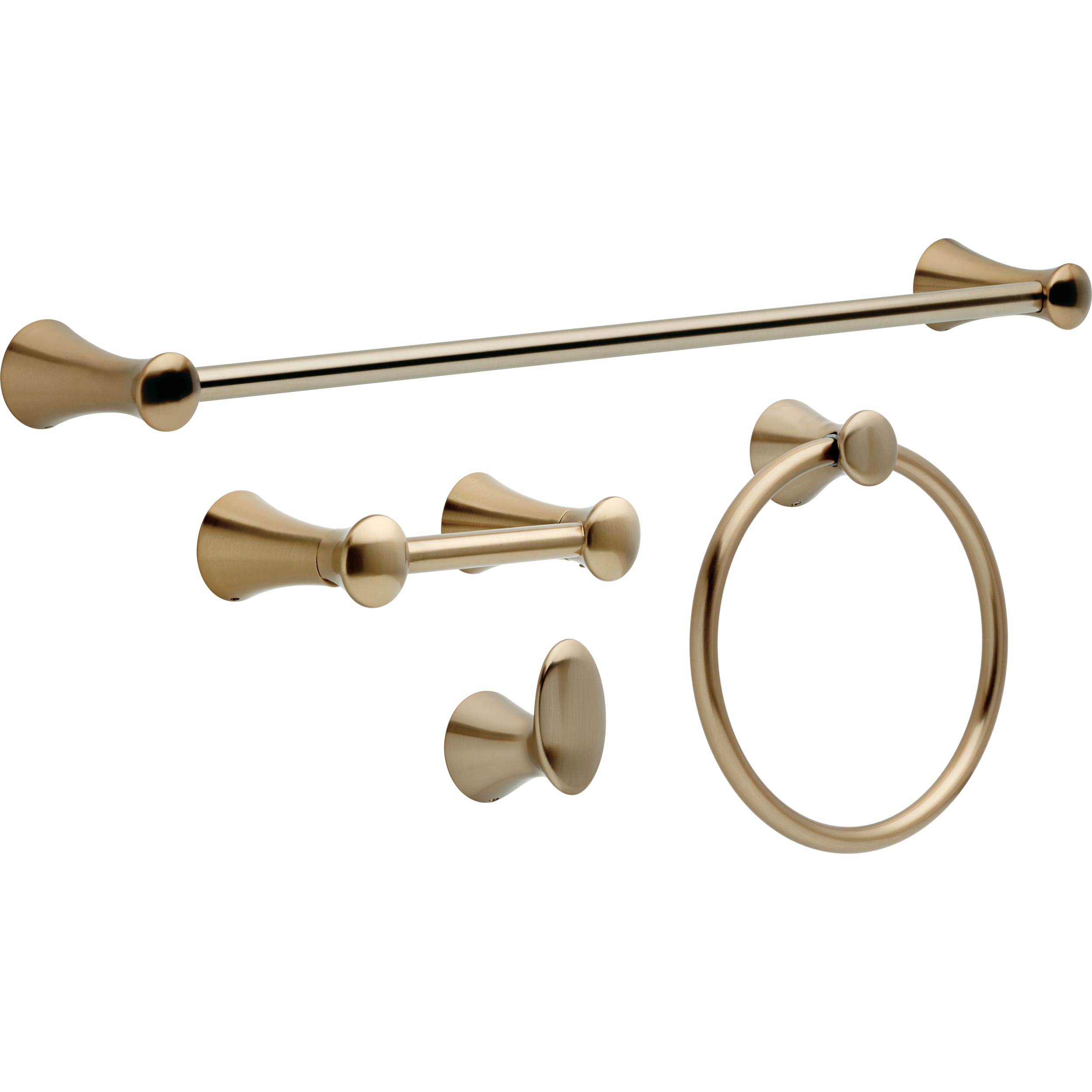 Juego de Accesorios Decorativos para Baño en Tono Champagne Bronze Lahara de 4 Piezas - Incluye Barra para Toallas, Porta Papel Higiénico, Argolla para Toallas y Gancho para Batas LAH64-CZ-VK