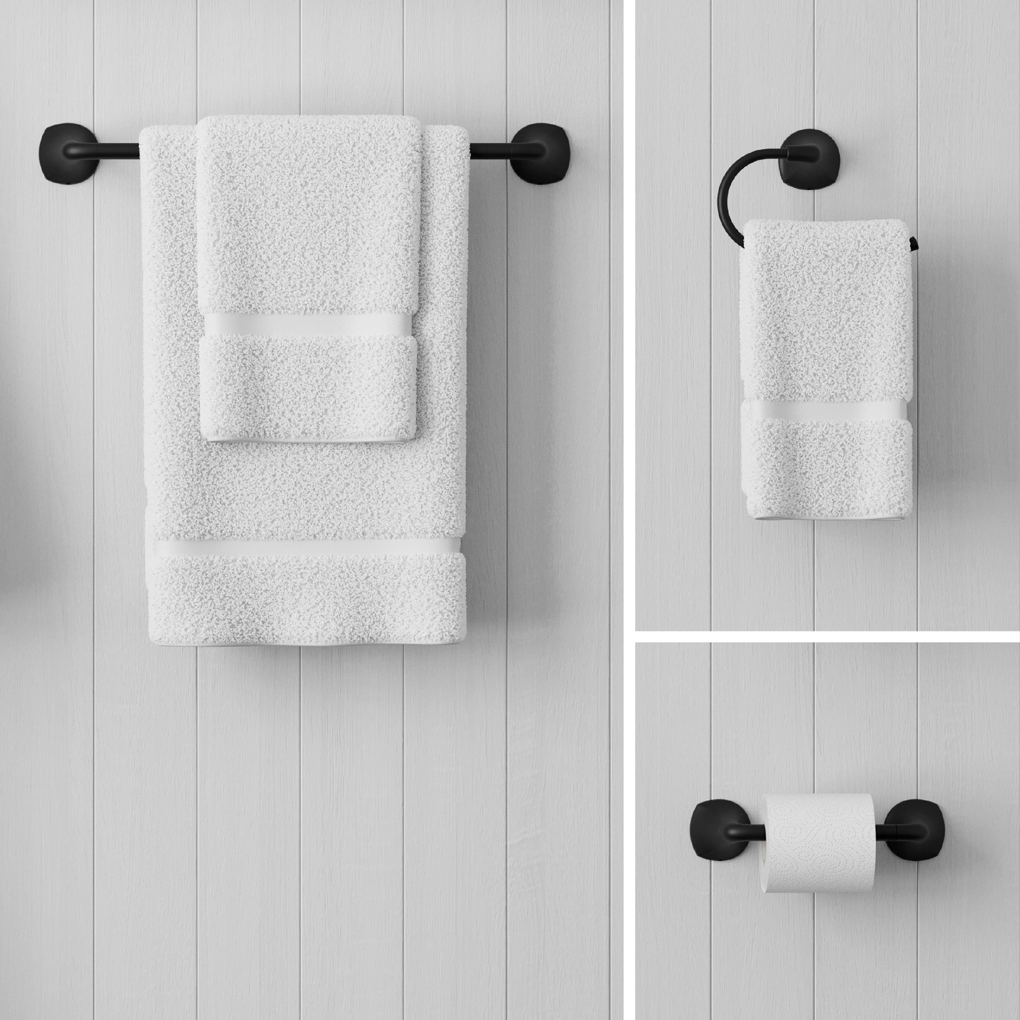 Juego de Accesorios de Baño Decorativos en Negro Mate Rancho de 3 Piezas de Pfister: Barra para Toallas, Porta Papel y Argolla para Toallas Incluidos BTB-RCH3B