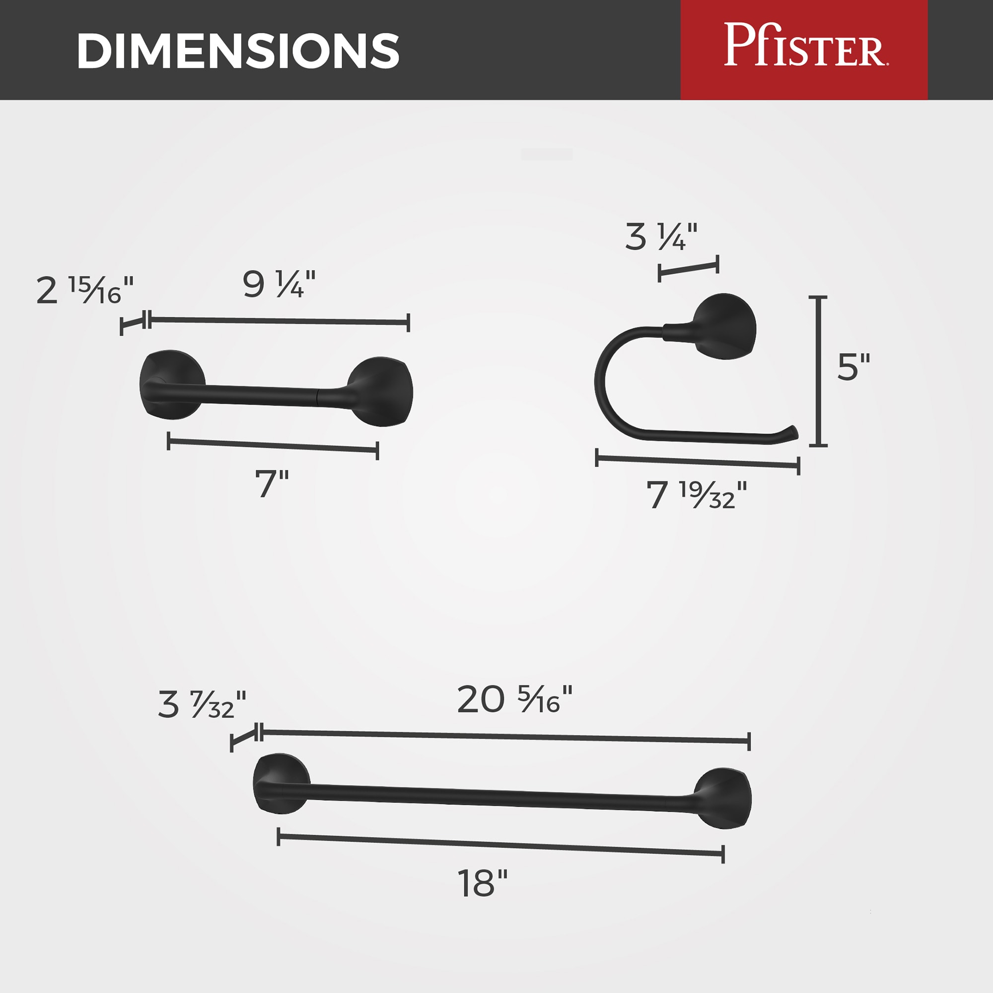 Juego de Accesorios de Baño Decorativos en Negro Mate Rancho de 3 Piezas de Pfister: Barra para Toallas, Porta Papel y Argolla para Toallas Incluidos BTB-RCH3B
