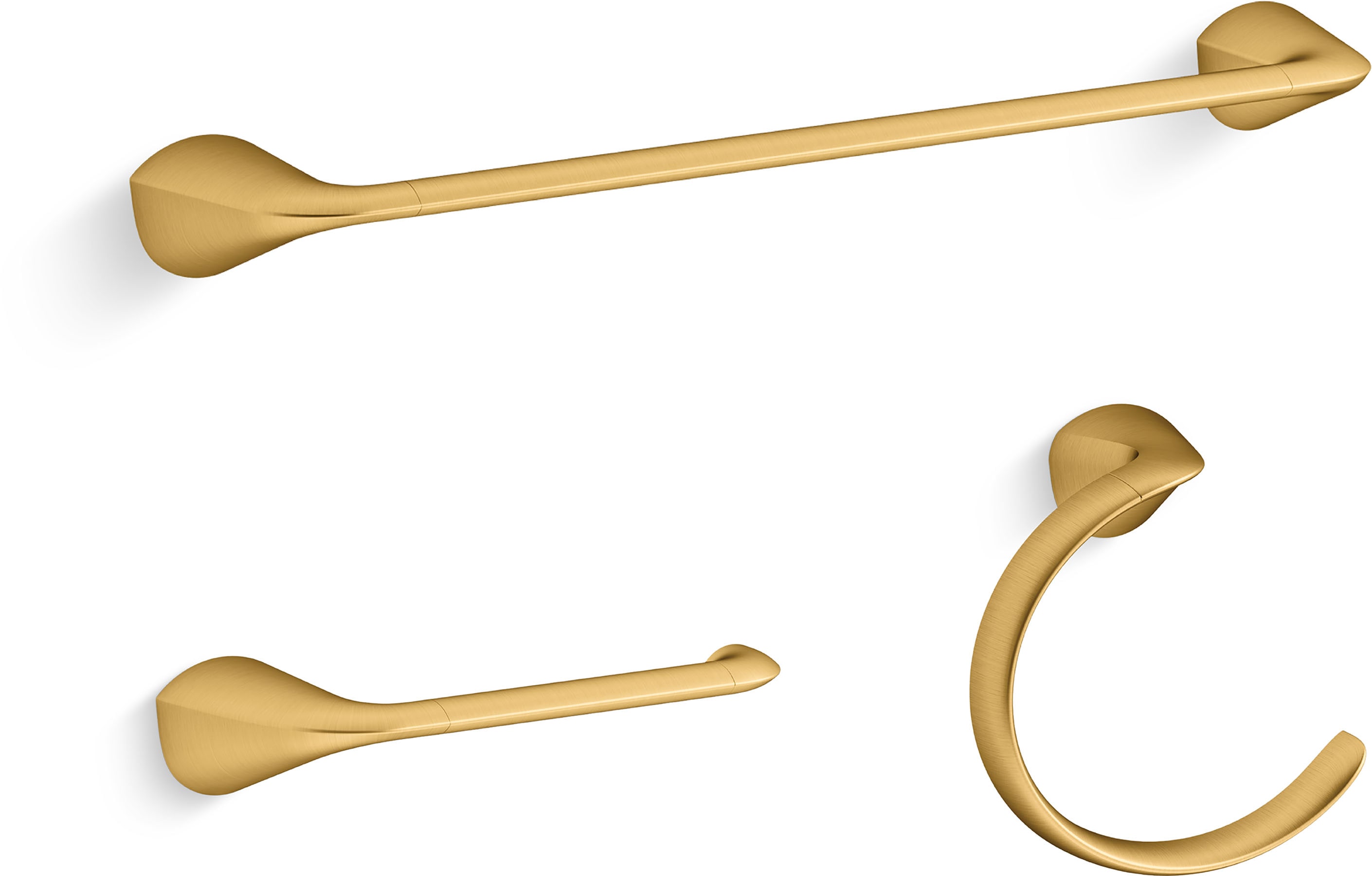 Juego de Accesorios Decorativos para Baño de 3 Piezas Avail en Latón Moderno Cepillado Vibrante de KOHLER – Incluye Barra de Toalla, Porta Papel y Argolla de Toalla (R31186-2MB)