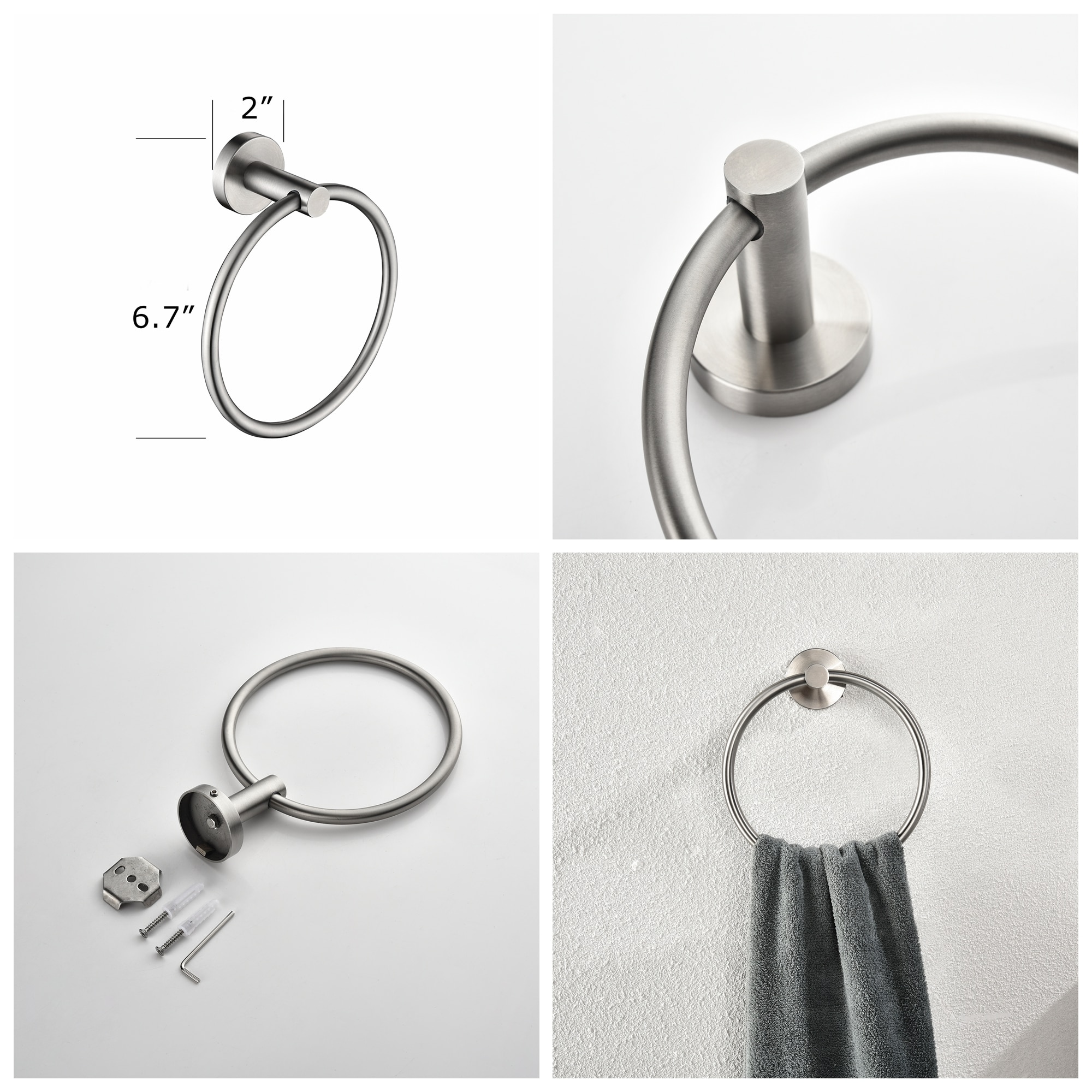 Juego de Accesorios para Baño WELLFOR de 6 piezas en Níquel Cepillado - Incluye Barra para Toallas, Porta Papel de Baño, Argolla para Toallas y Gancho para Batas
