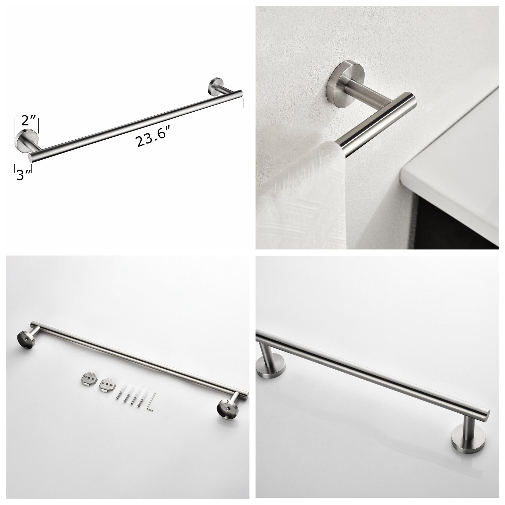 Juego de Accesorios para Baño WELLFOR de 6 piezas en Níquel Cepillado - Incluye Barra para Toallas, Porta Papel de Baño, Argolla para Toallas y Gancho para Batas