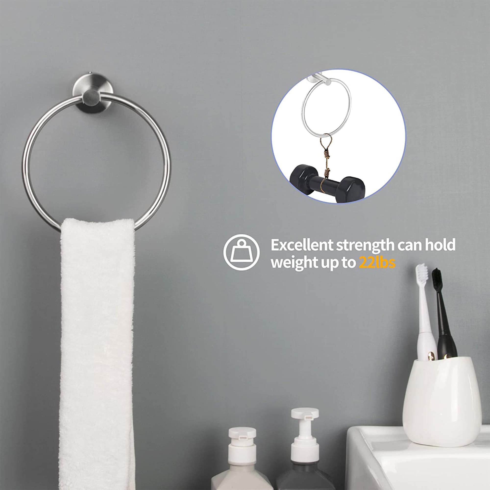 Juego de Accesorios para Baño WELLFOR de 6 piezas en Níquel Cepillado - Incluye Barra para Toallas, Porta Papel de Baño, Argolla para Toallas y Gancho para Batas