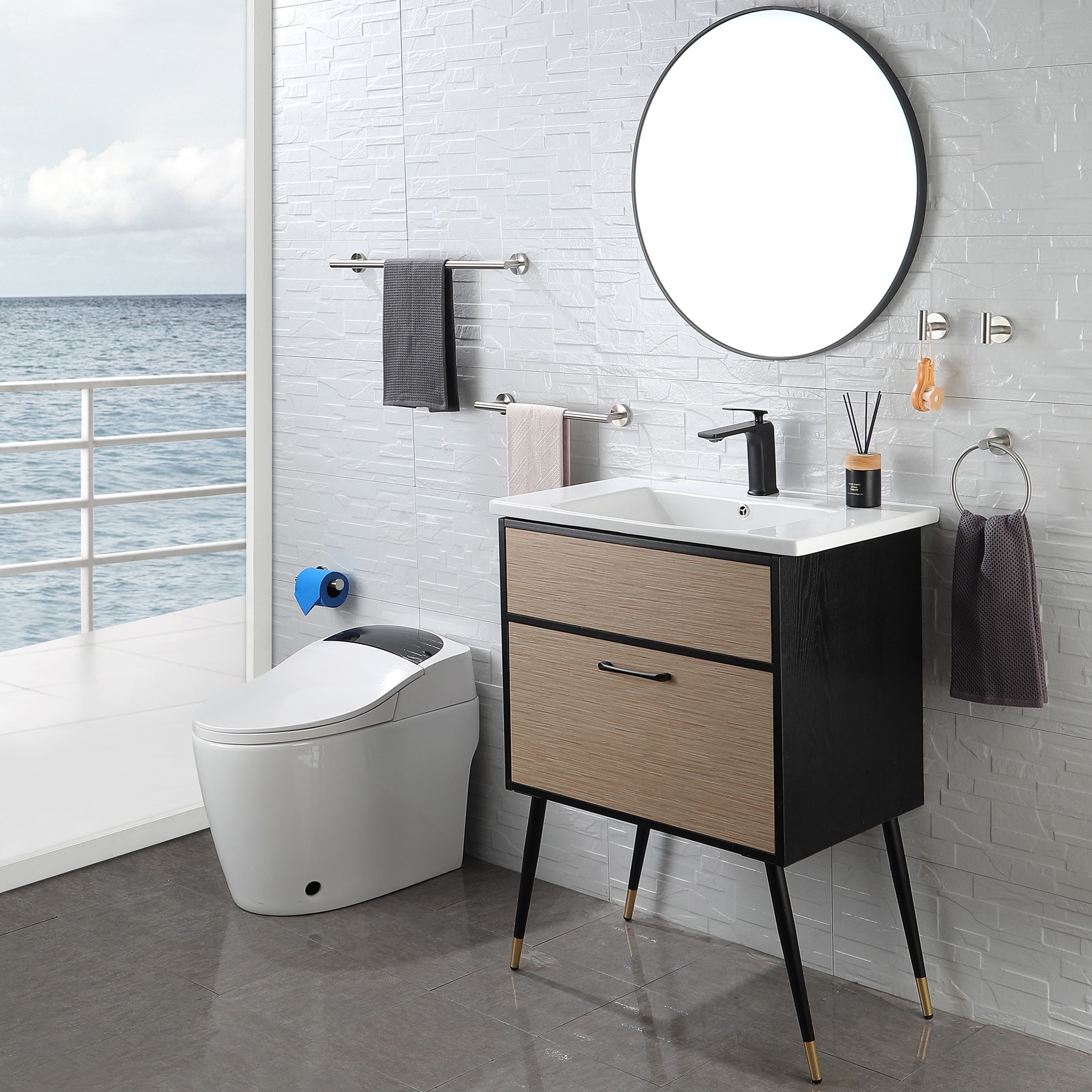 Juego de Accesorios para Baño WELLFOR de 6 piezas en Níquel Cepillado - Incluye Barra para Toallas, Porta Papel de Baño, Argolla para Toallas y Gancho para Batas