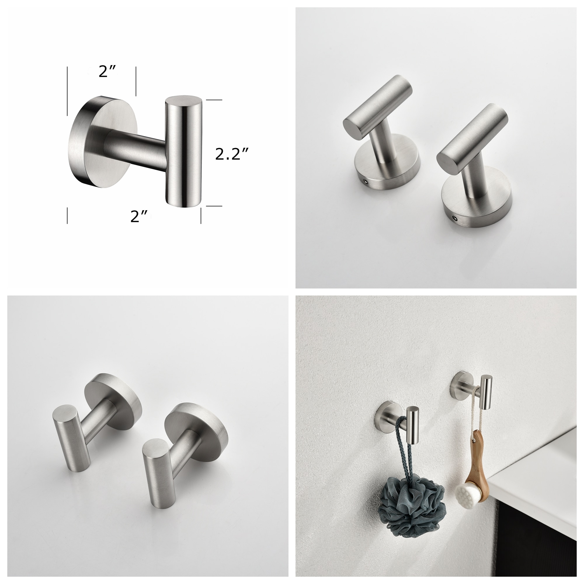 Juego de Accesorios para Baño WELLFOR de 6 piezas en Níquel Cepillado - Incluye Barra para Toallas, Porta Papel de Baño, Argolla para Toallas y Gancho para Batas